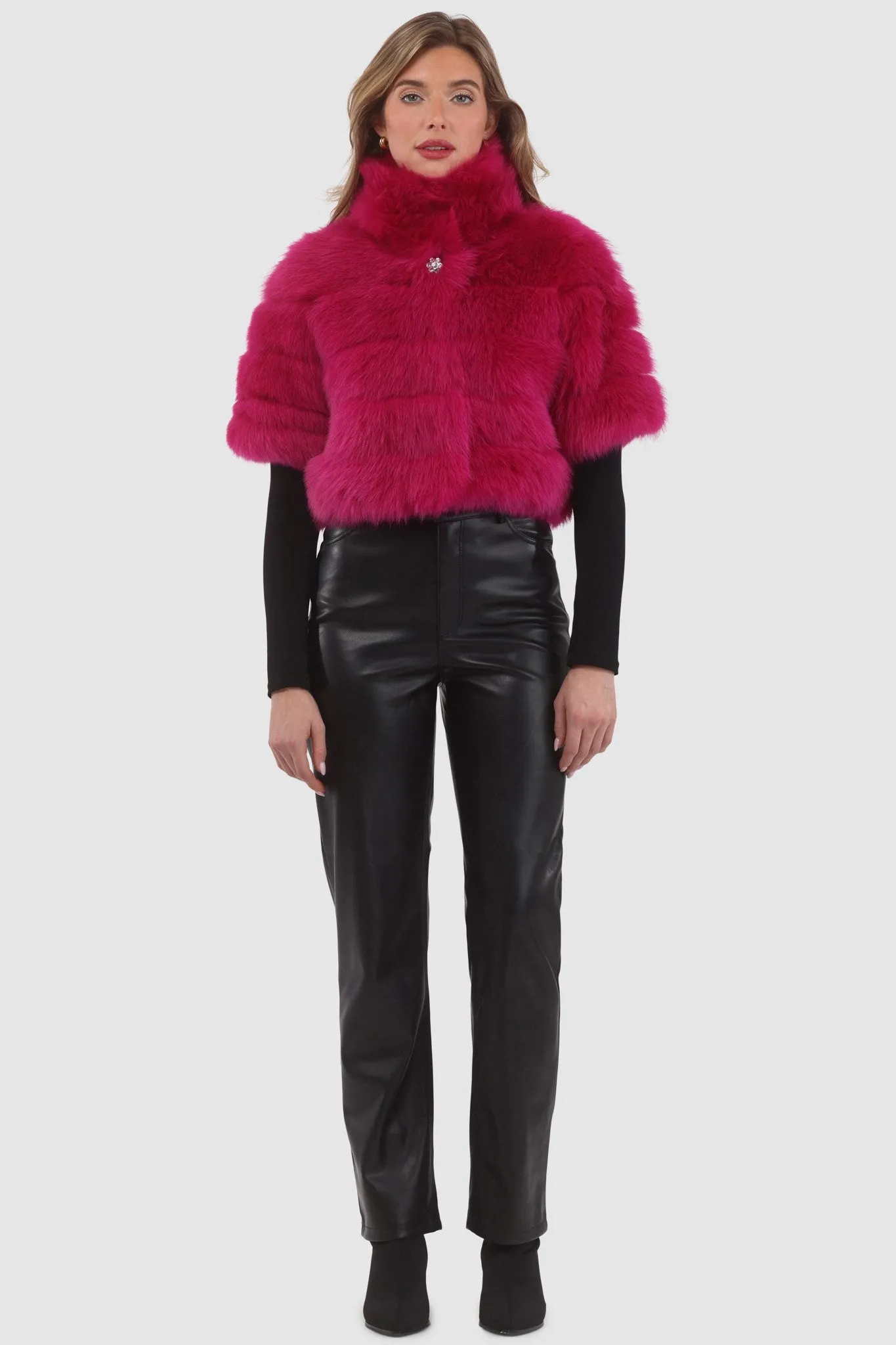 Reversible Merinillo Shearling Lamb Bolero with Cropped Sleeves
