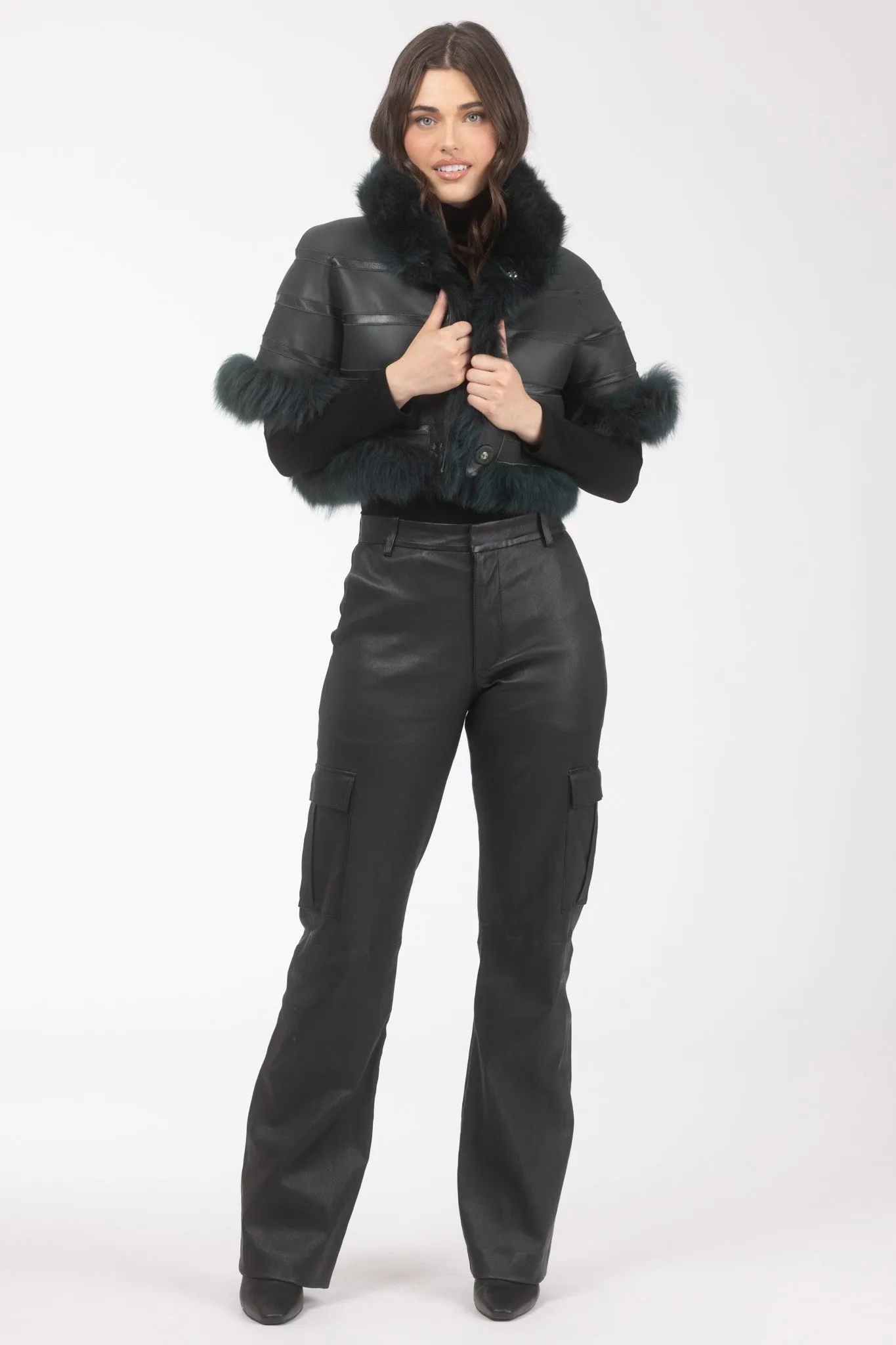 Reversible Merinillo Shearling Lamb Bolero with Cropped Sleeves
