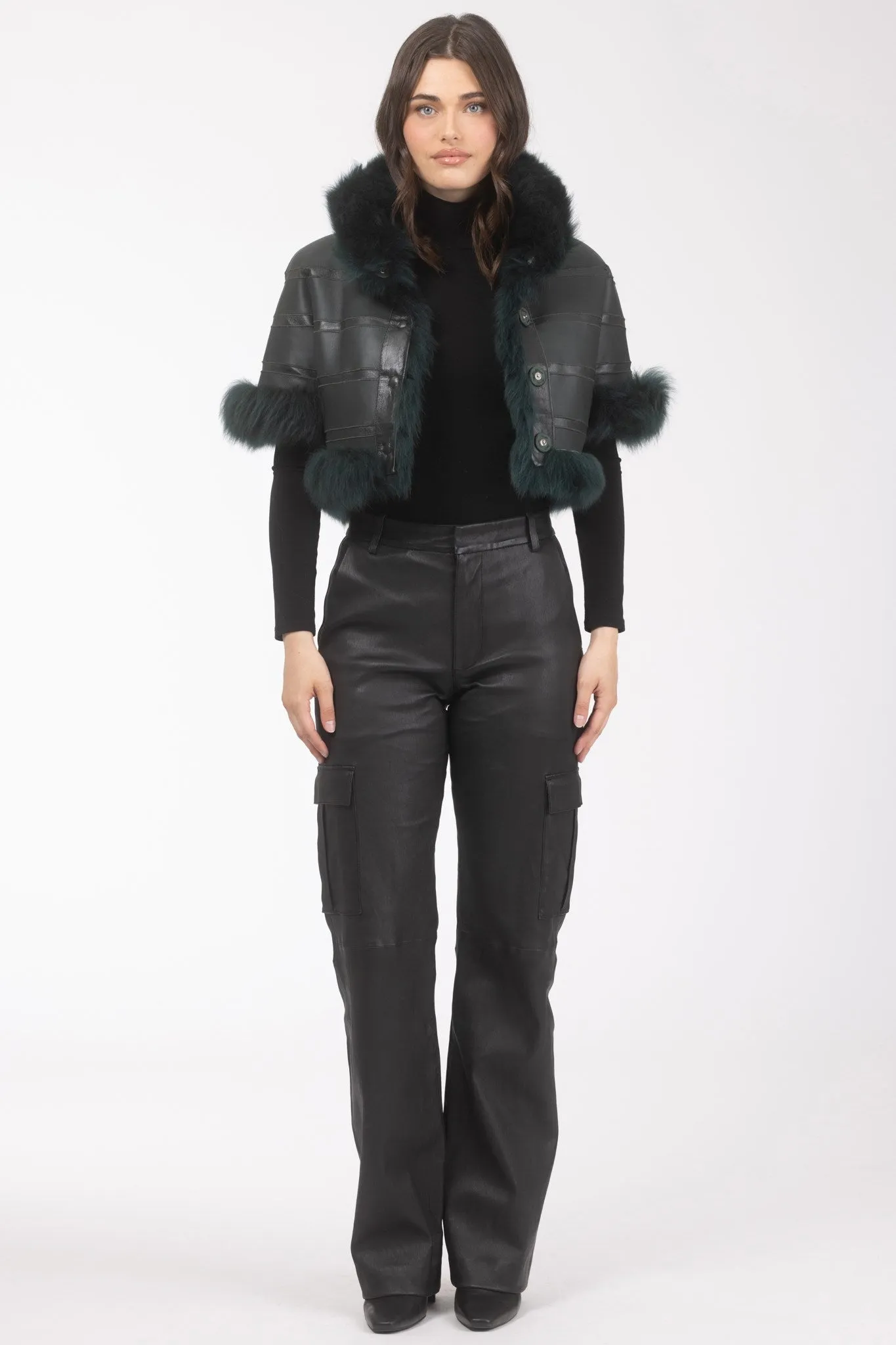 Reversible Merinillo Shearling Lamb Bolero with Cropped Sleeves