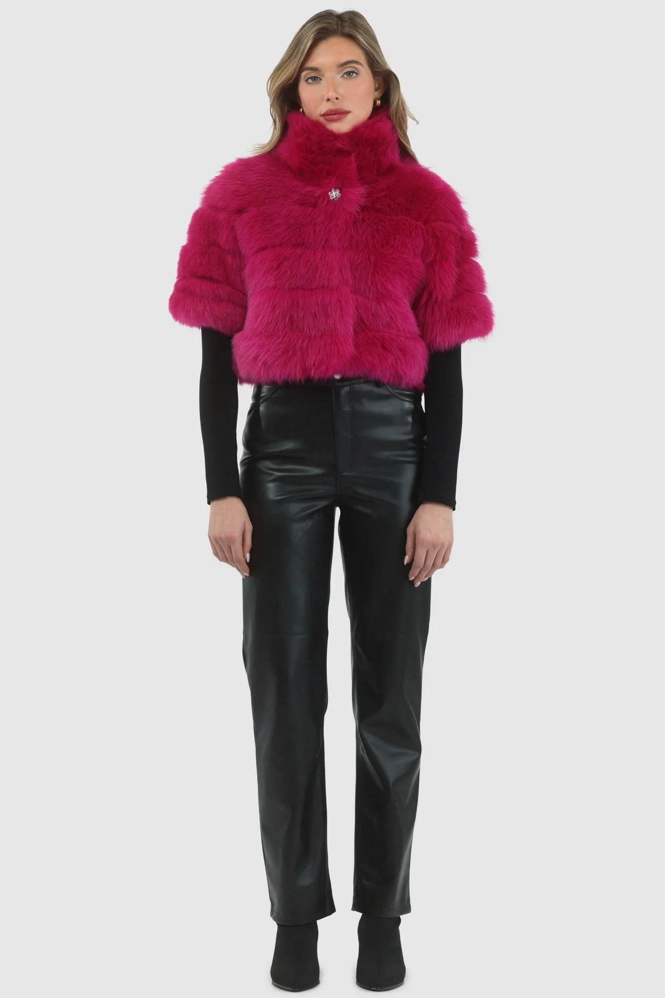 Reversible Merinillo Shearling Lamb Bolero with Cropped Sleeves