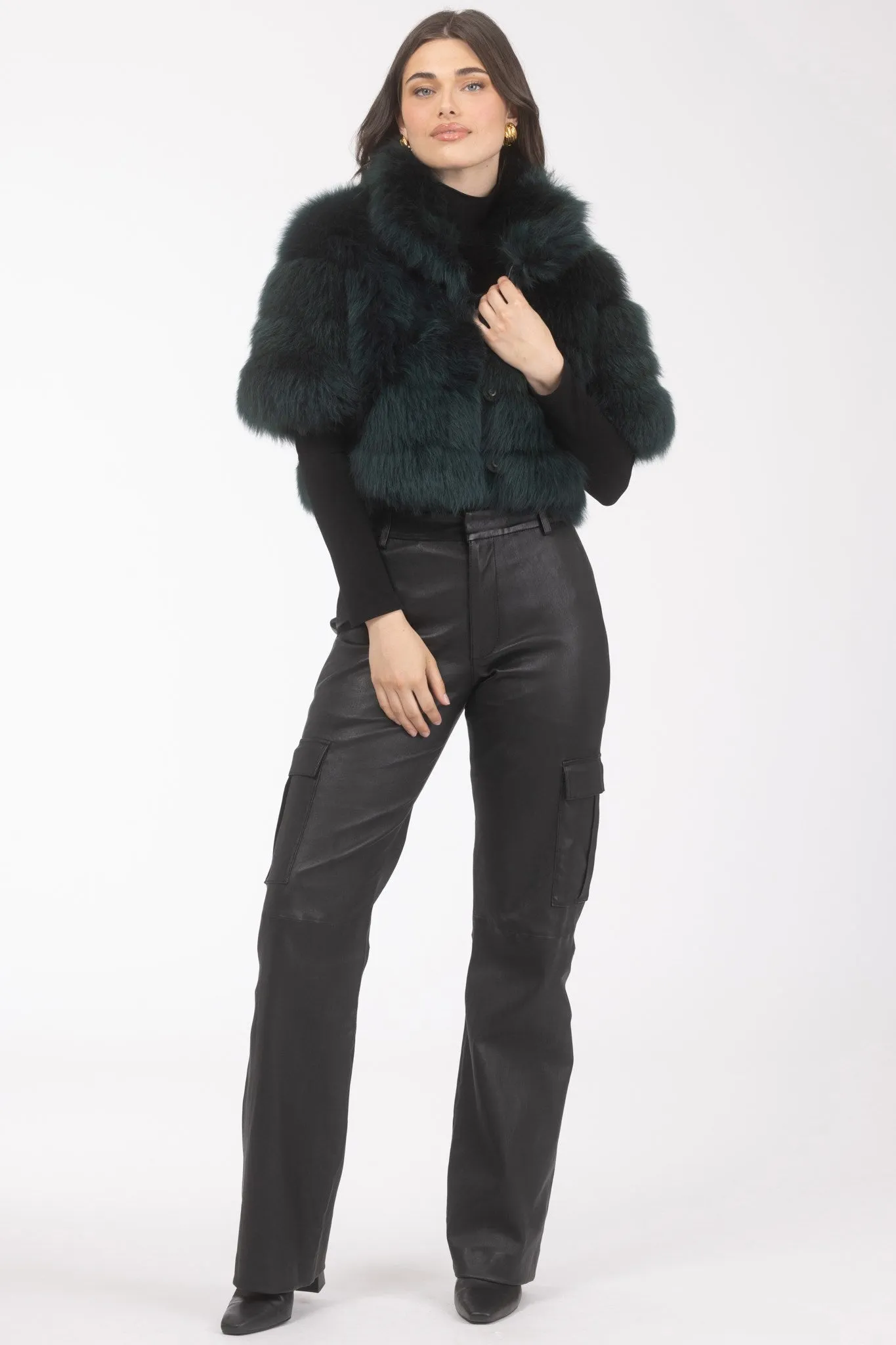 Reversible Merinillo Shearling Lamb Bolero with Cropped Sleeves