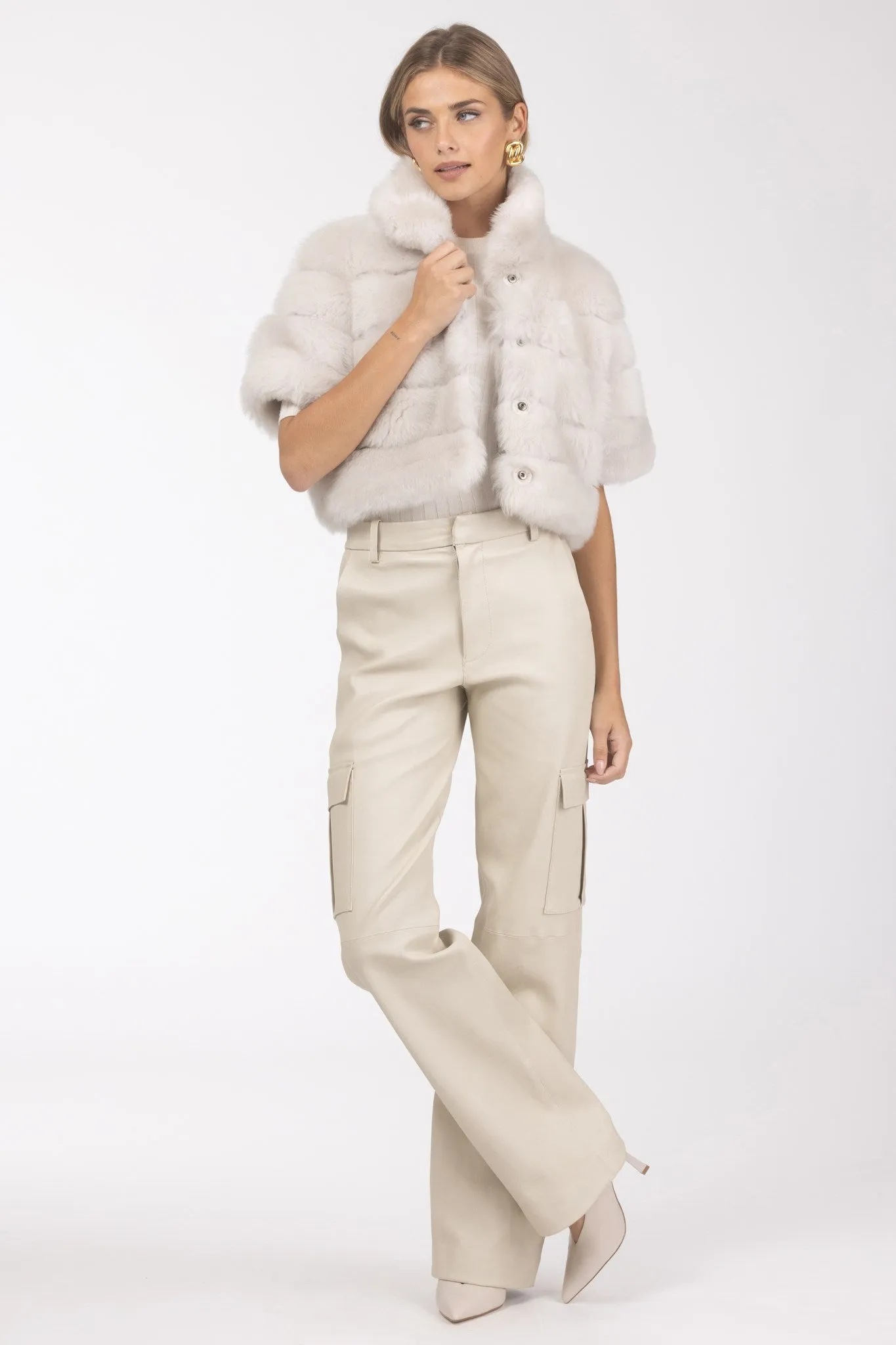 Reversible Merinillo Shearling Lamb Bolero with Cropped Sleeves