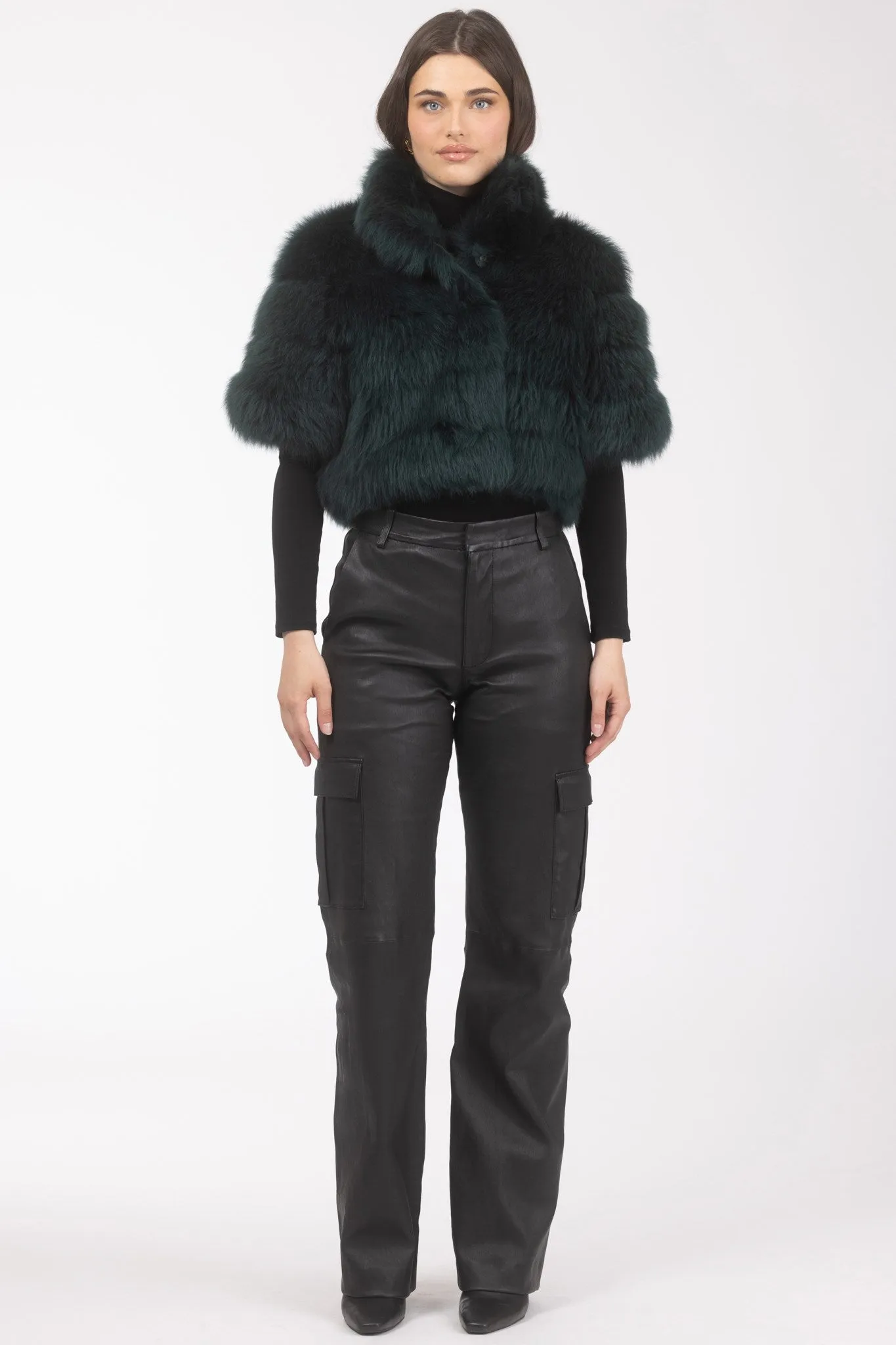 Reversible Merinillo Shearling Lamb Bolero with Cropped Sleeves