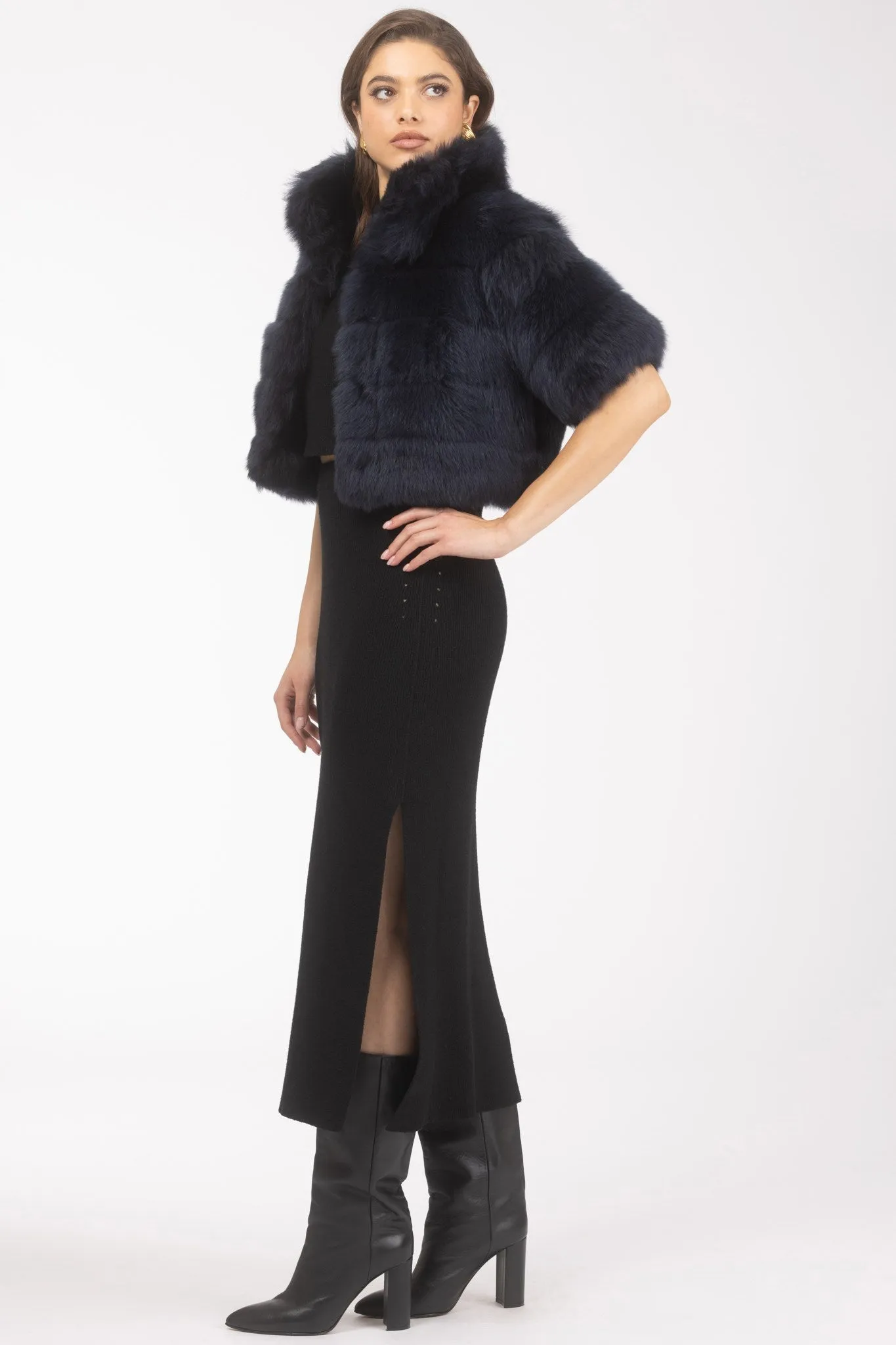 Reversible Merinillo Shearling Lamb Bolero with Cropped Sleeves