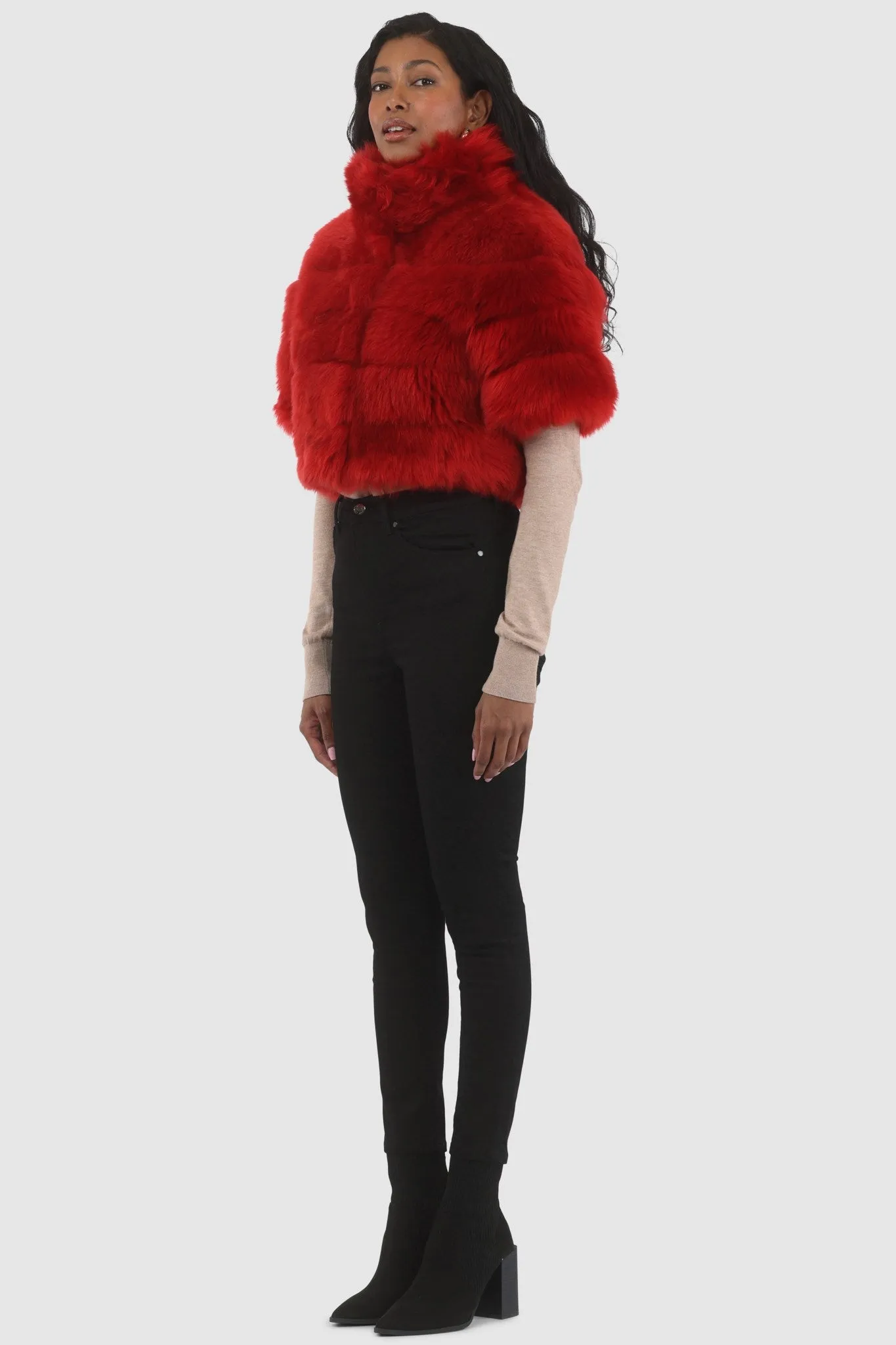 Reversible Merinillo Shearling Lamb Bolero with Cropped Sleeves