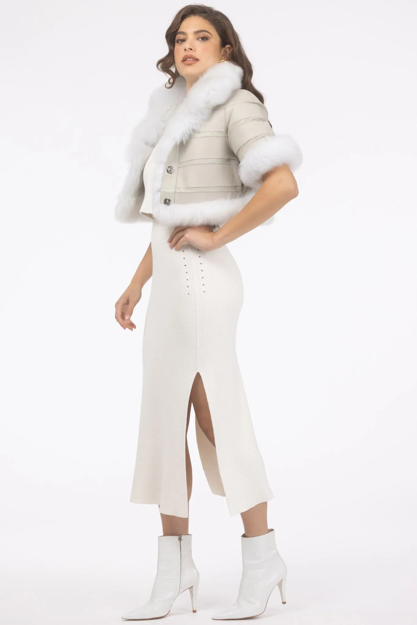 Reversible Merinillo Shearling Lamb Bolero with Cropped Sleeves
