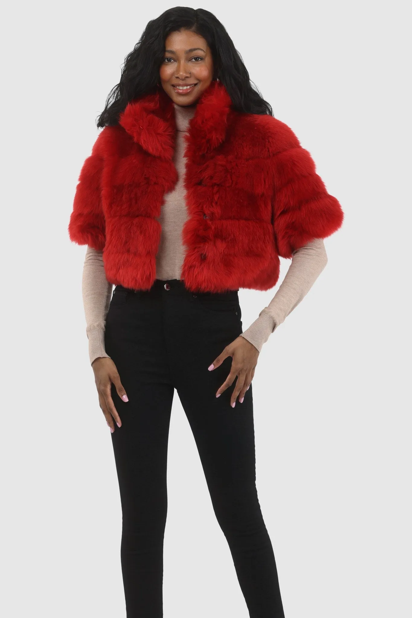 Reversible Merinillo Shearling Lamb Bolero with Cropped Sleeves