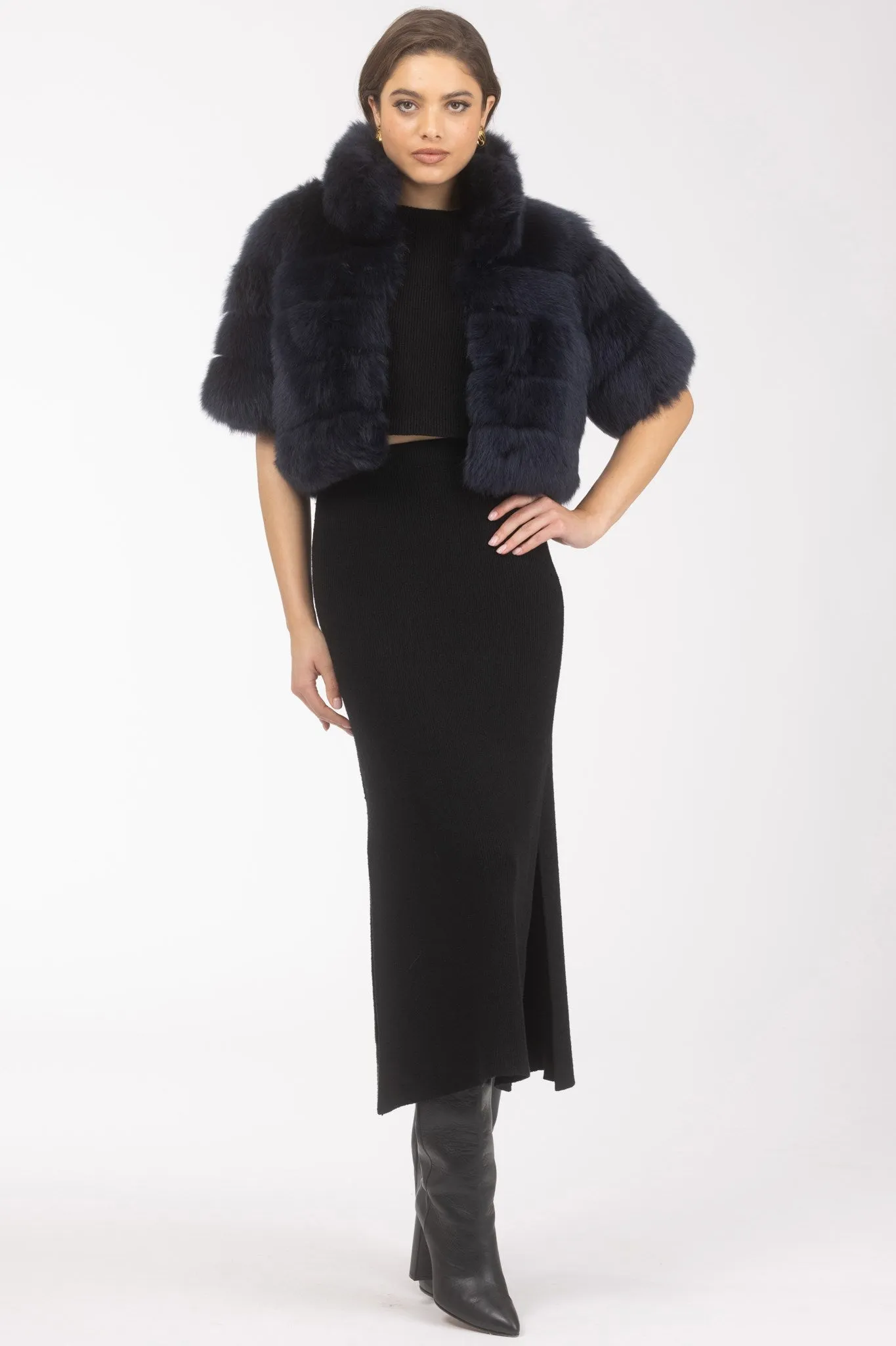 Reversible Merinillo Shearling Lamb Bolero with Cropped Sleeves