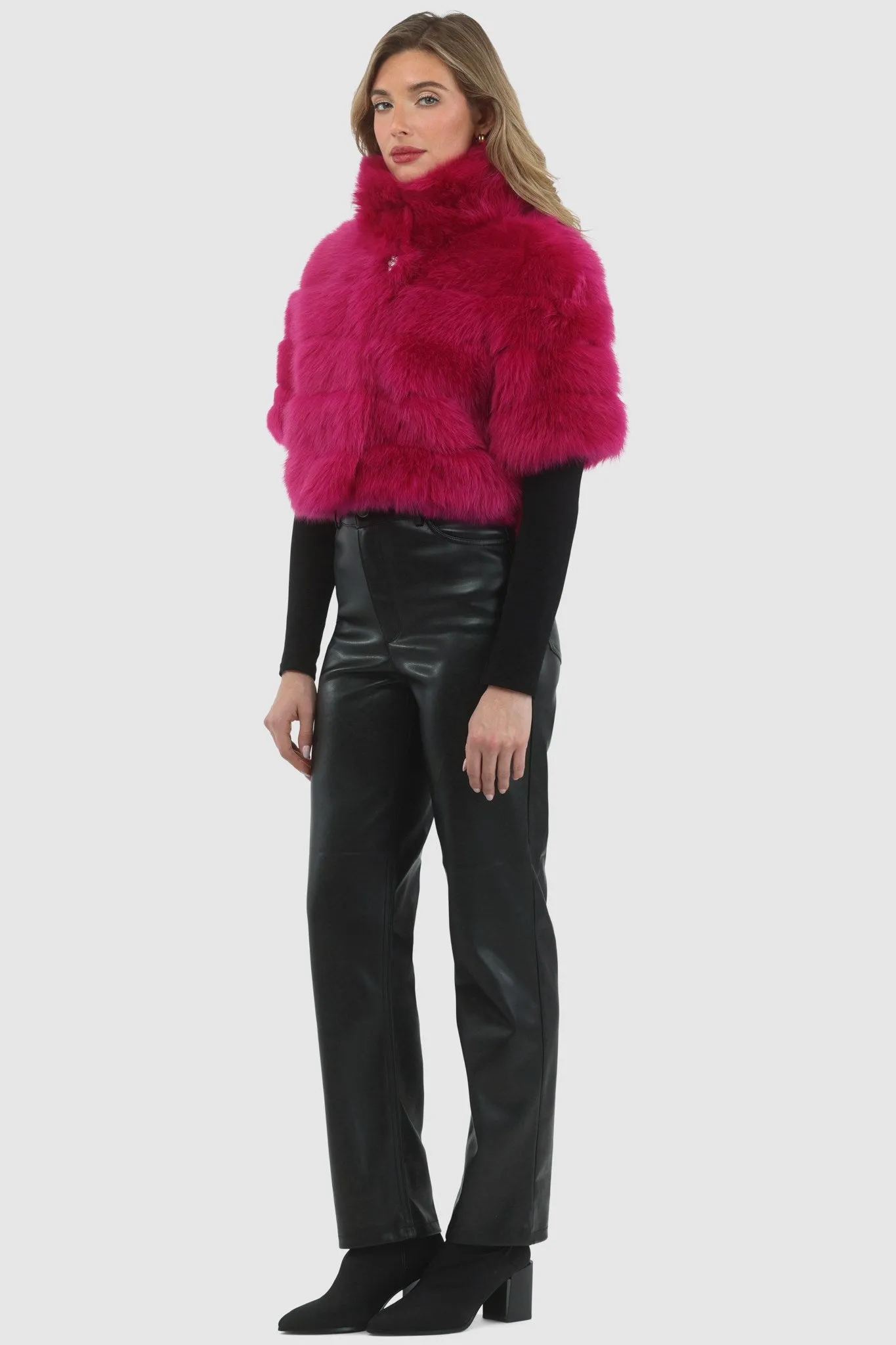 Reversible Merinillo Shearling Lamb Bolero with Cropped Sleeves