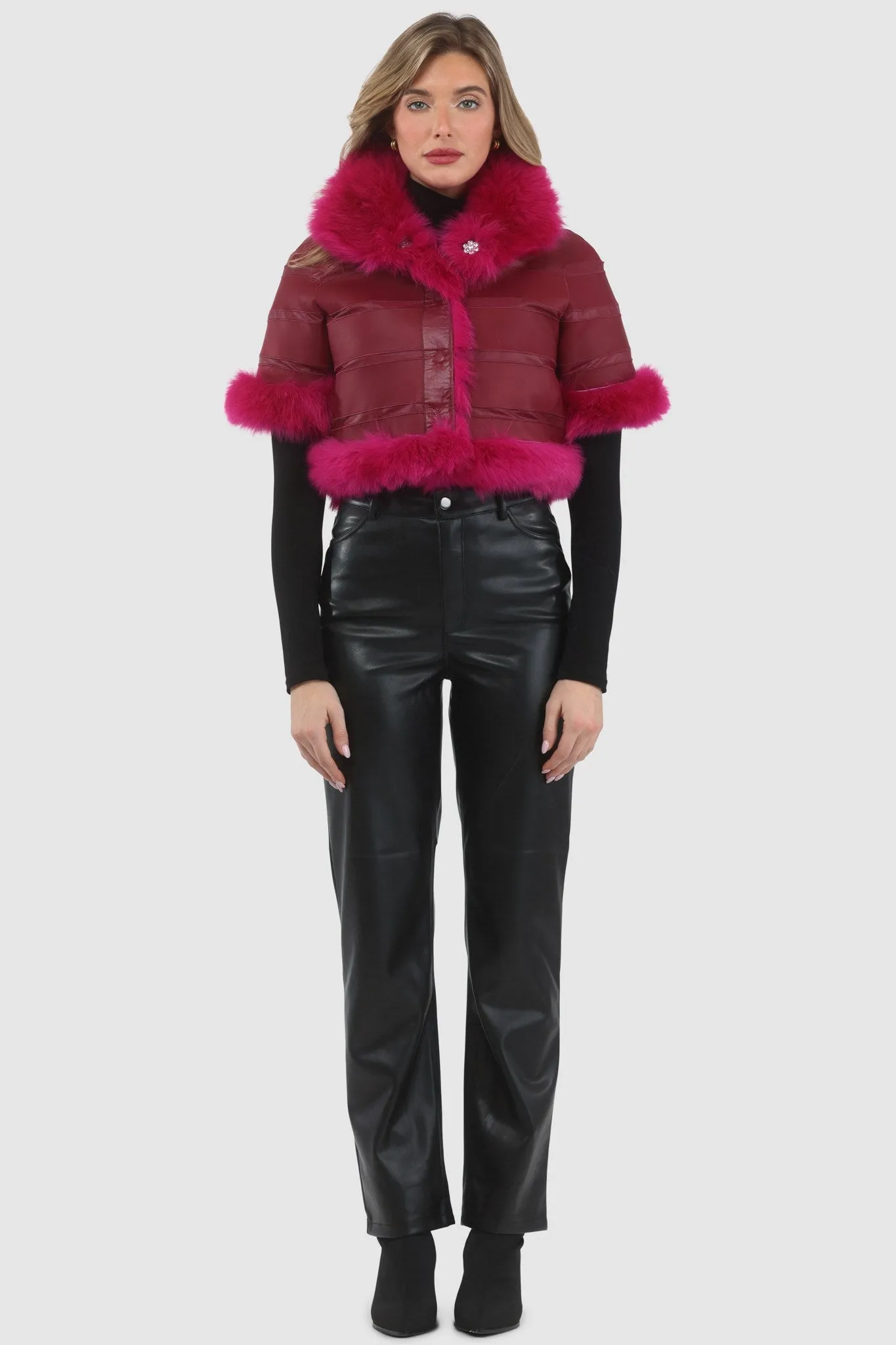 Reversible Merinillo Shearling Lamb Bolero with Cropped Sleeves