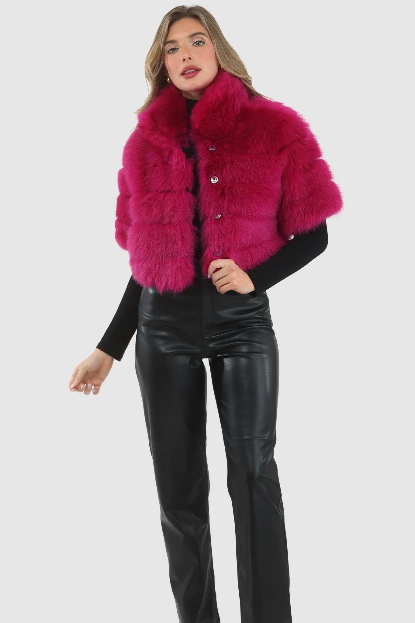 Reversible Merinillo Shearling Lamb Bolero with Cropped Sleeves
