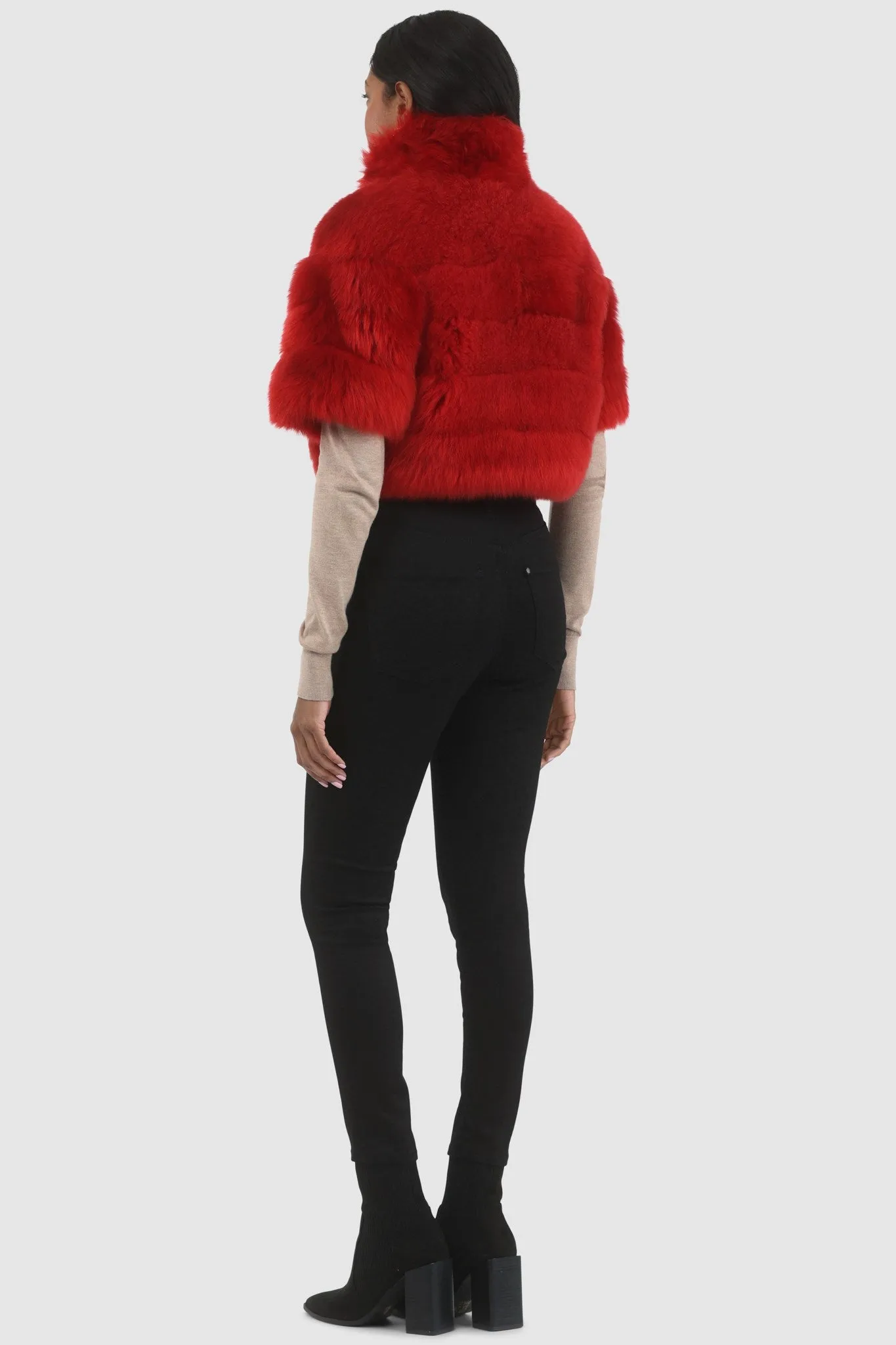 Reversible Merinillo Shearling Lamb Bolero with Cropped Sleeves