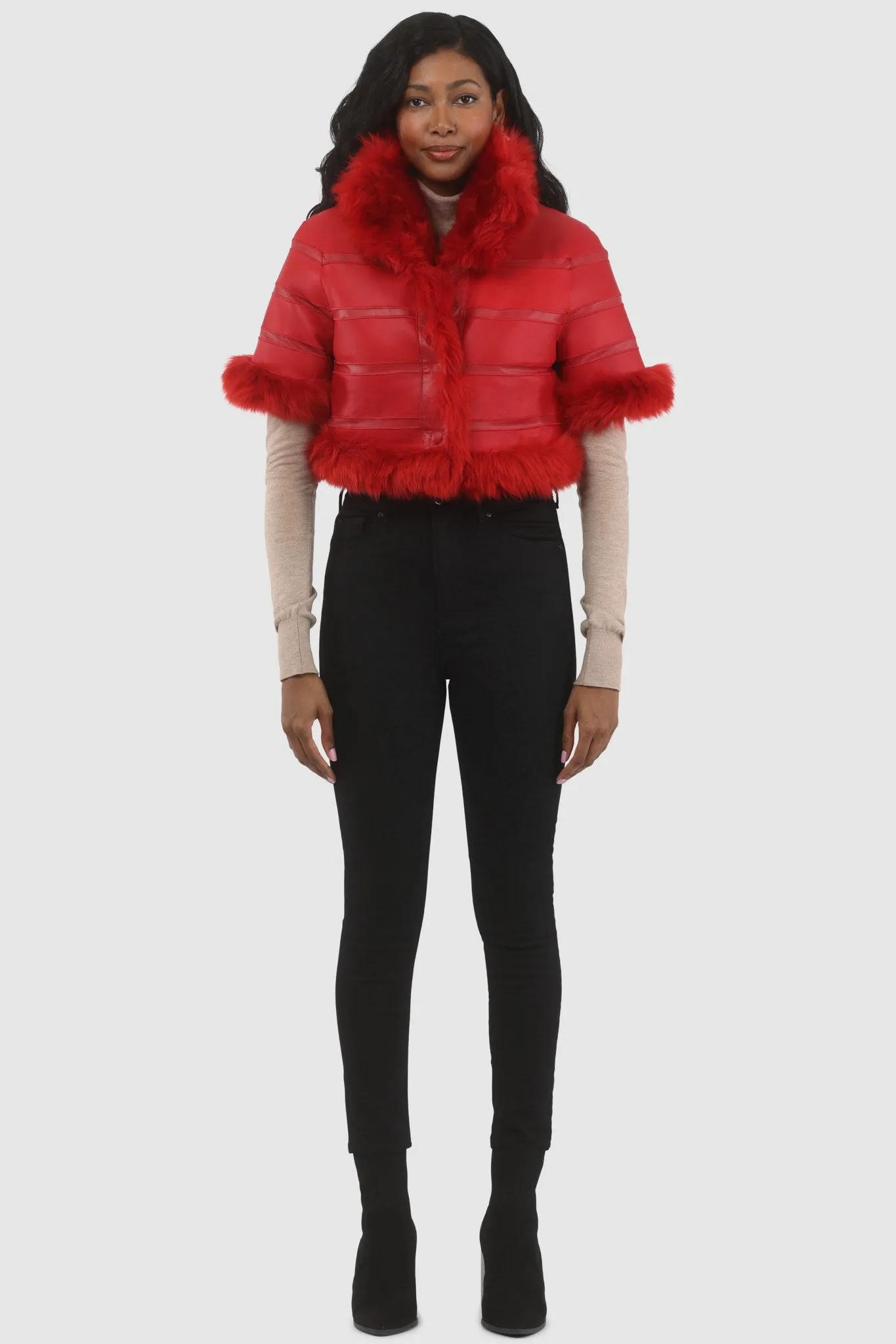 Reversible Merinillo Shearling Lamb Bolero with Cropped Sleeves