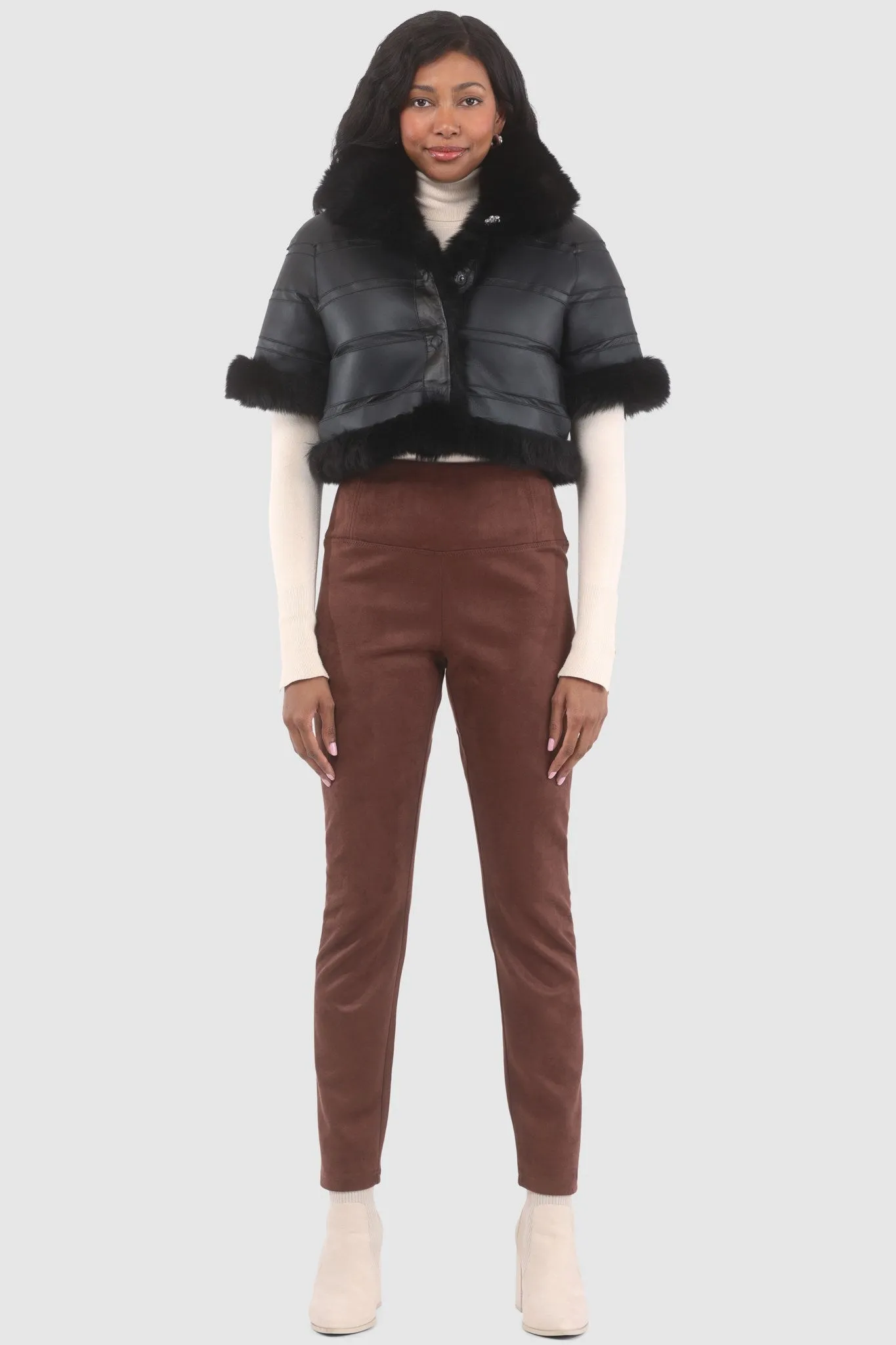 Reversible Merinillo Shearling Lamb Bolero with Cropped Sleeves