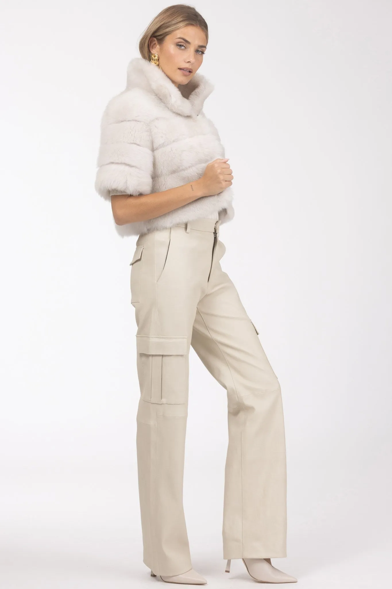 Reversible Merinillo Shearling Lamb Bolero with Cropped Sleeves