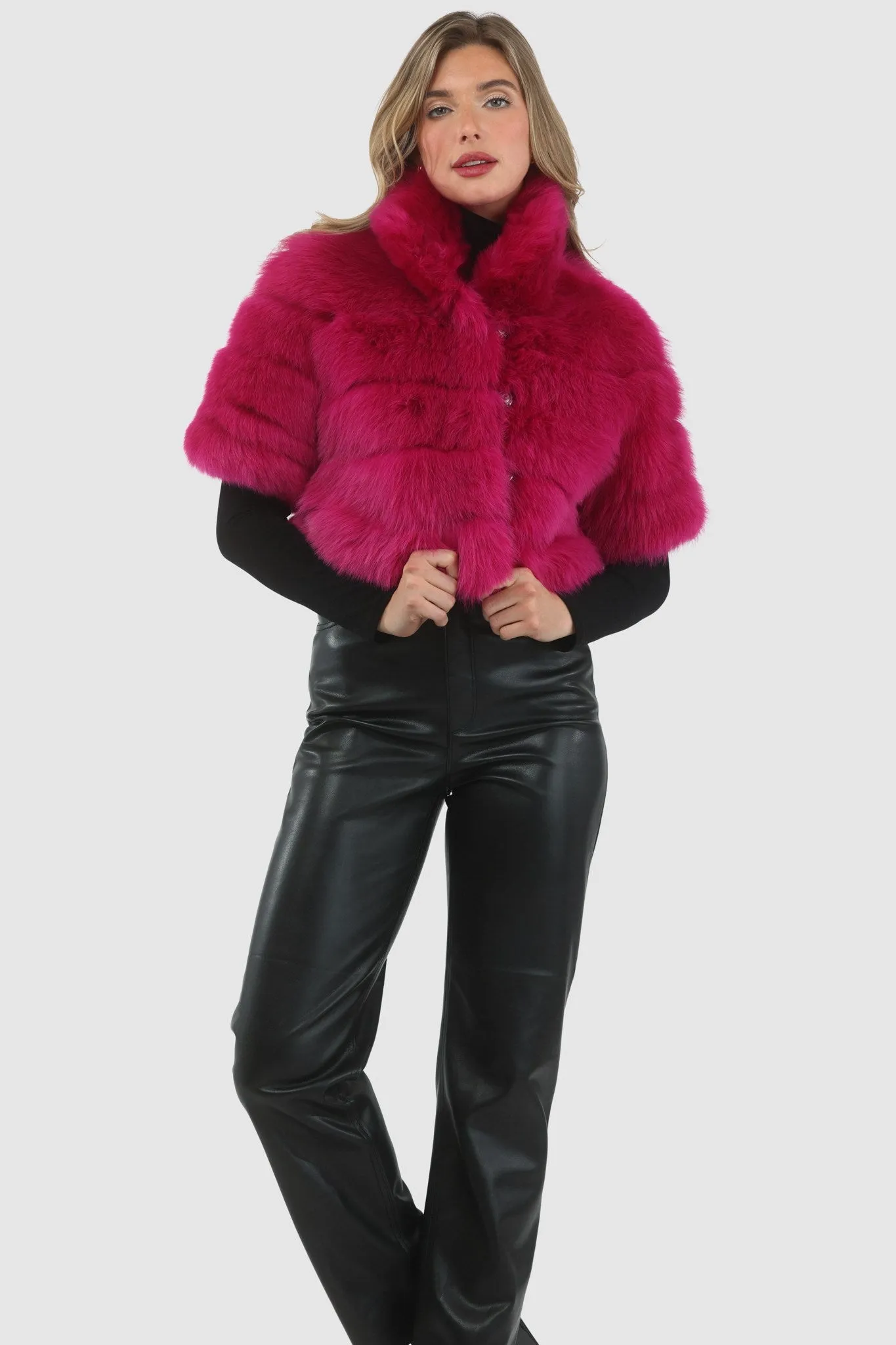 Reversible Merinillo Shearling Lamb Bolero with Cropped Sleeves