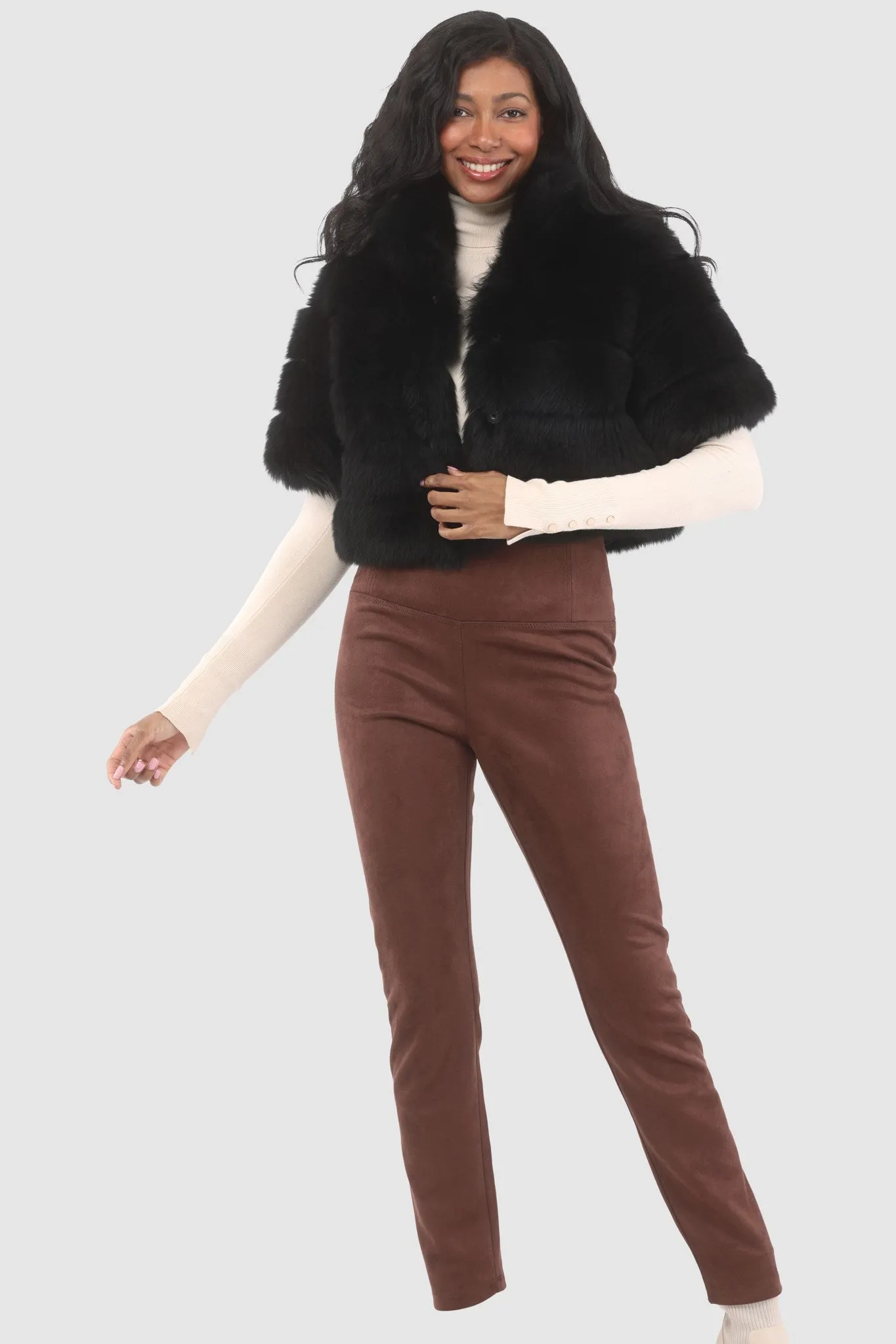 Reversible Merinillo Shearling Lamb Bolero with Cropped Sleeves
