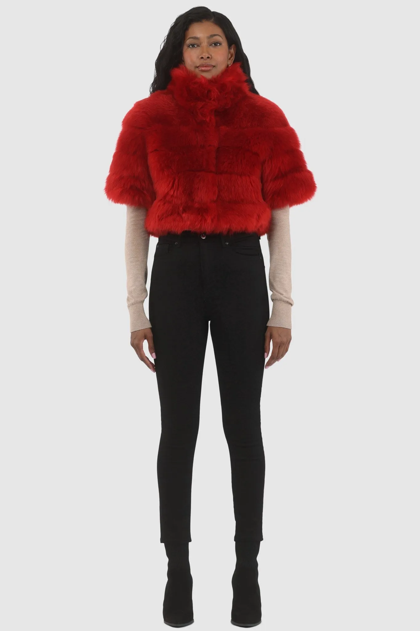 Reversible Merinillo Shearling Lamb Bolero with Cropped Sleeves