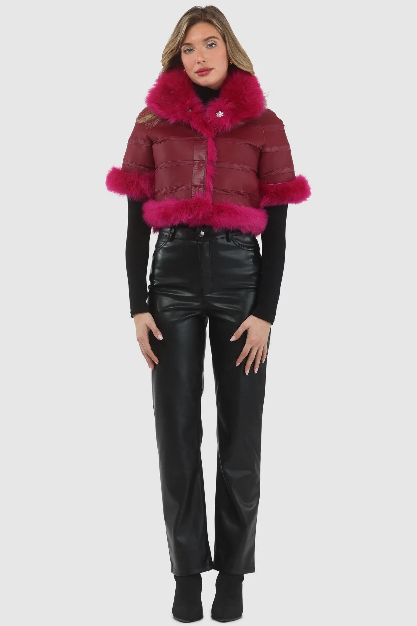 Reversible Merinillo Shearling Lamb Bolero with Cropped Sleeves