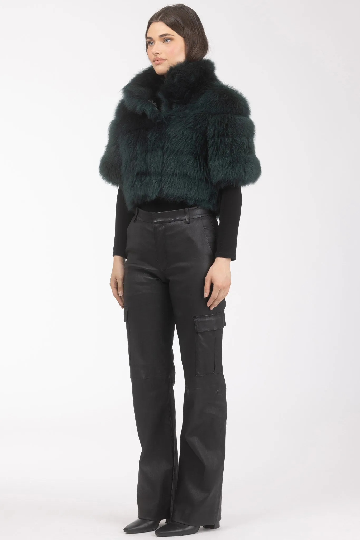 Reversible Merinillo Shearling Lamb Bolero with Cropped Sleeves