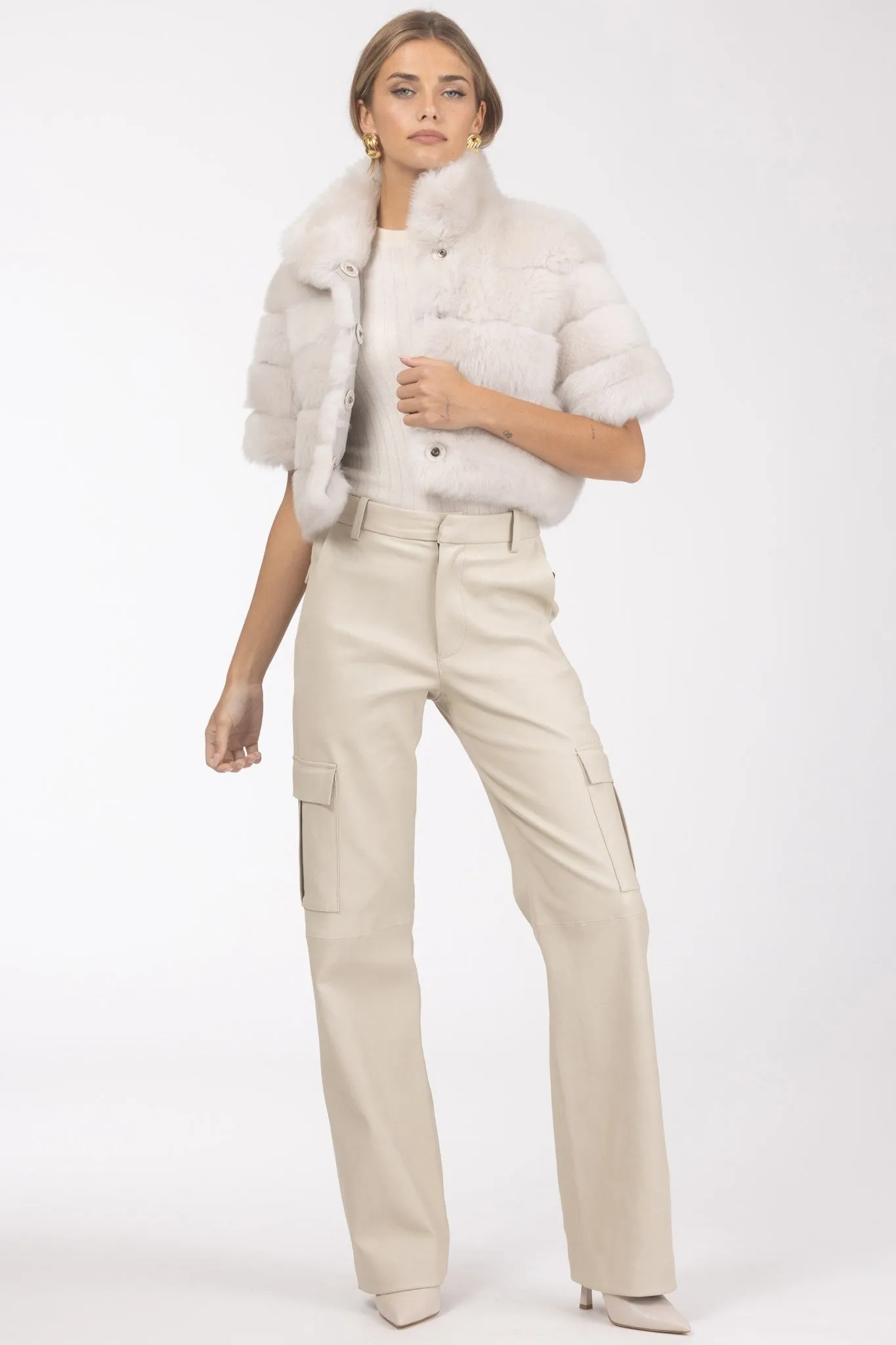 Reversible Merinillo Shearling Lamb Bolero with Cropped Sleeves