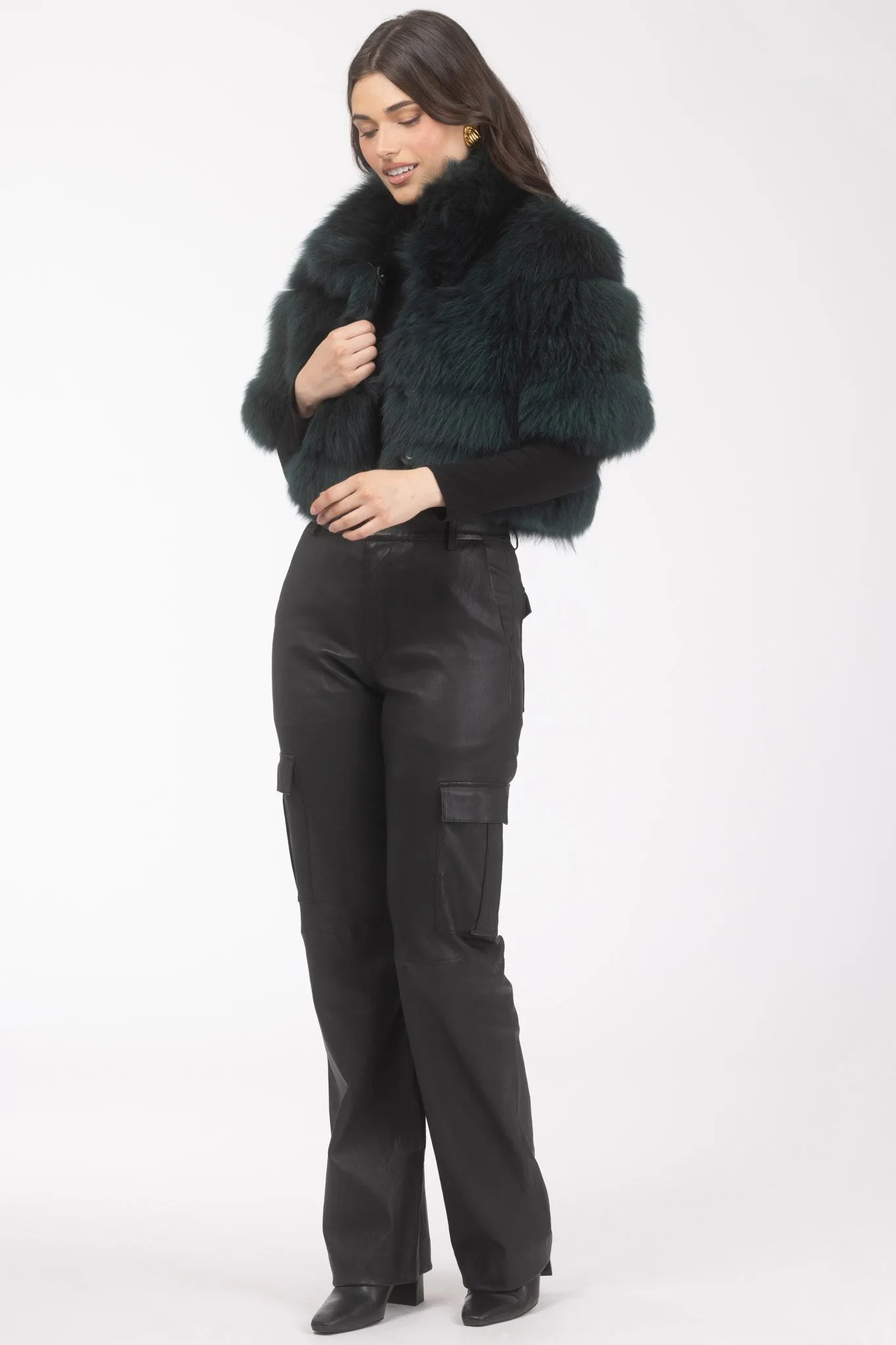 Reversible Merinillo Shearling Lamb Bolero with Cropped Sleeves