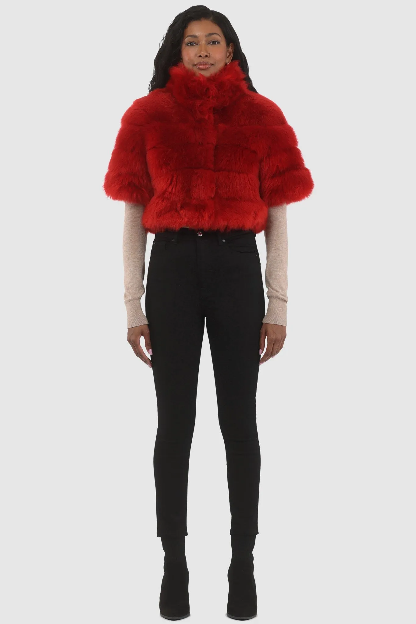 Reversible Merinillo Shearling Lamb Bolero with Cropped Sleeves