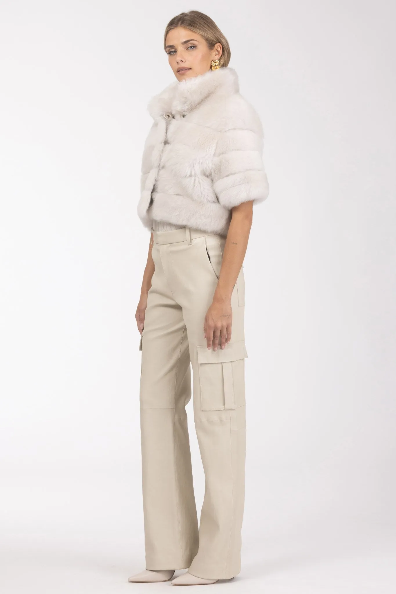 Reversible Merinillo Shearling Lamb Bolero with Cropped Sleeves