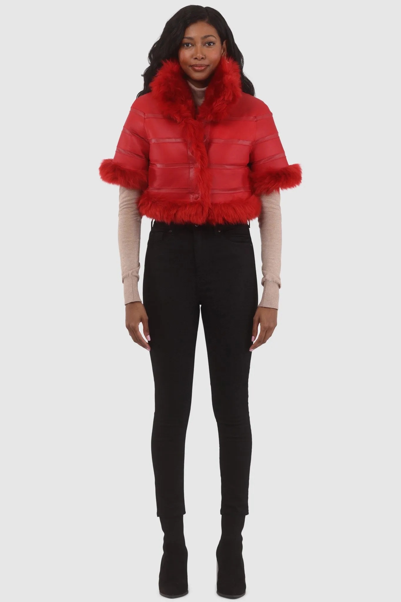 Reversible Merinillo Shearling Lamb Bolero with Cropped Sleeves