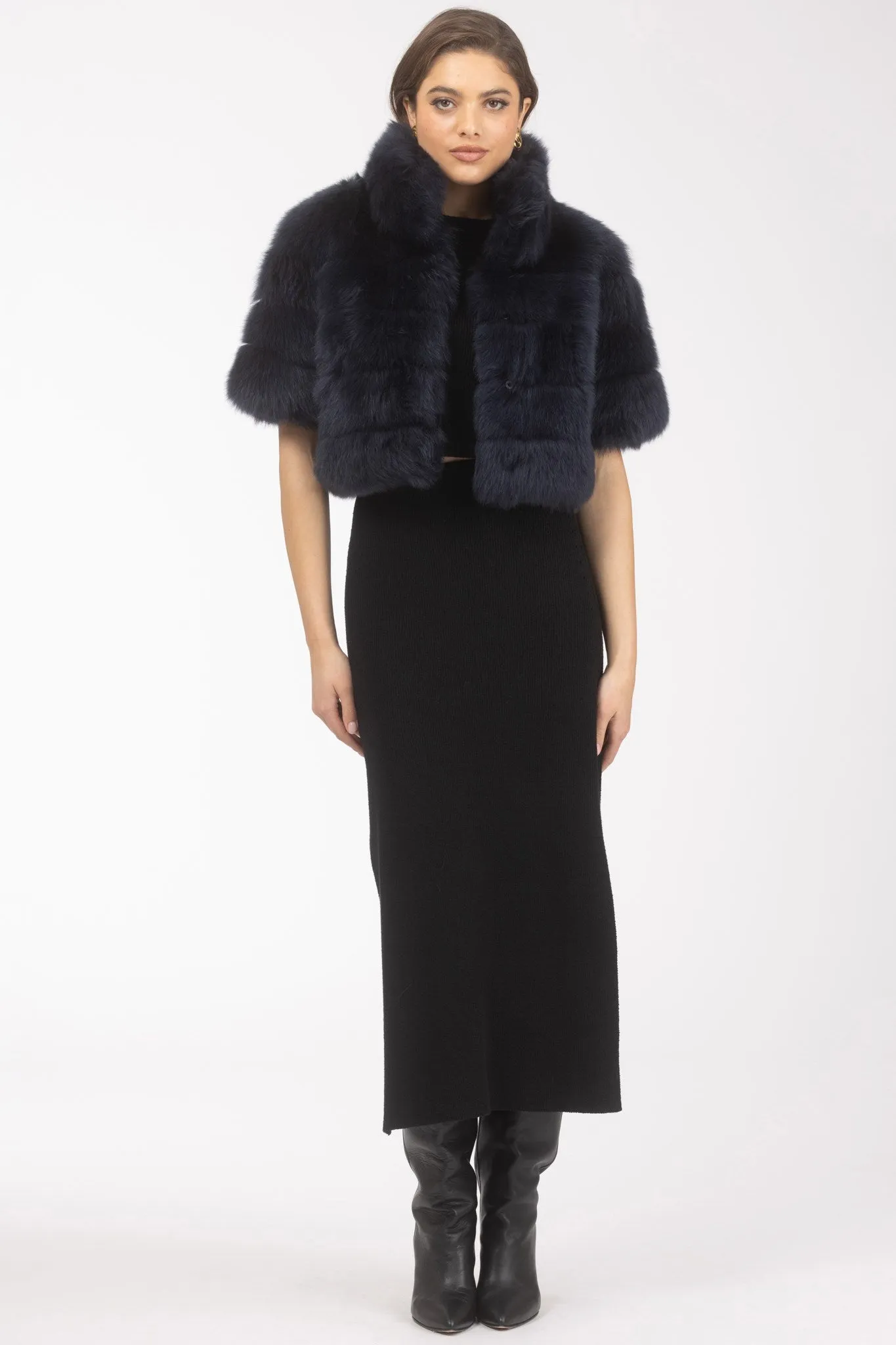 Reversible Merinillo Shearling Lamb Bolero with Cropped Sleeves