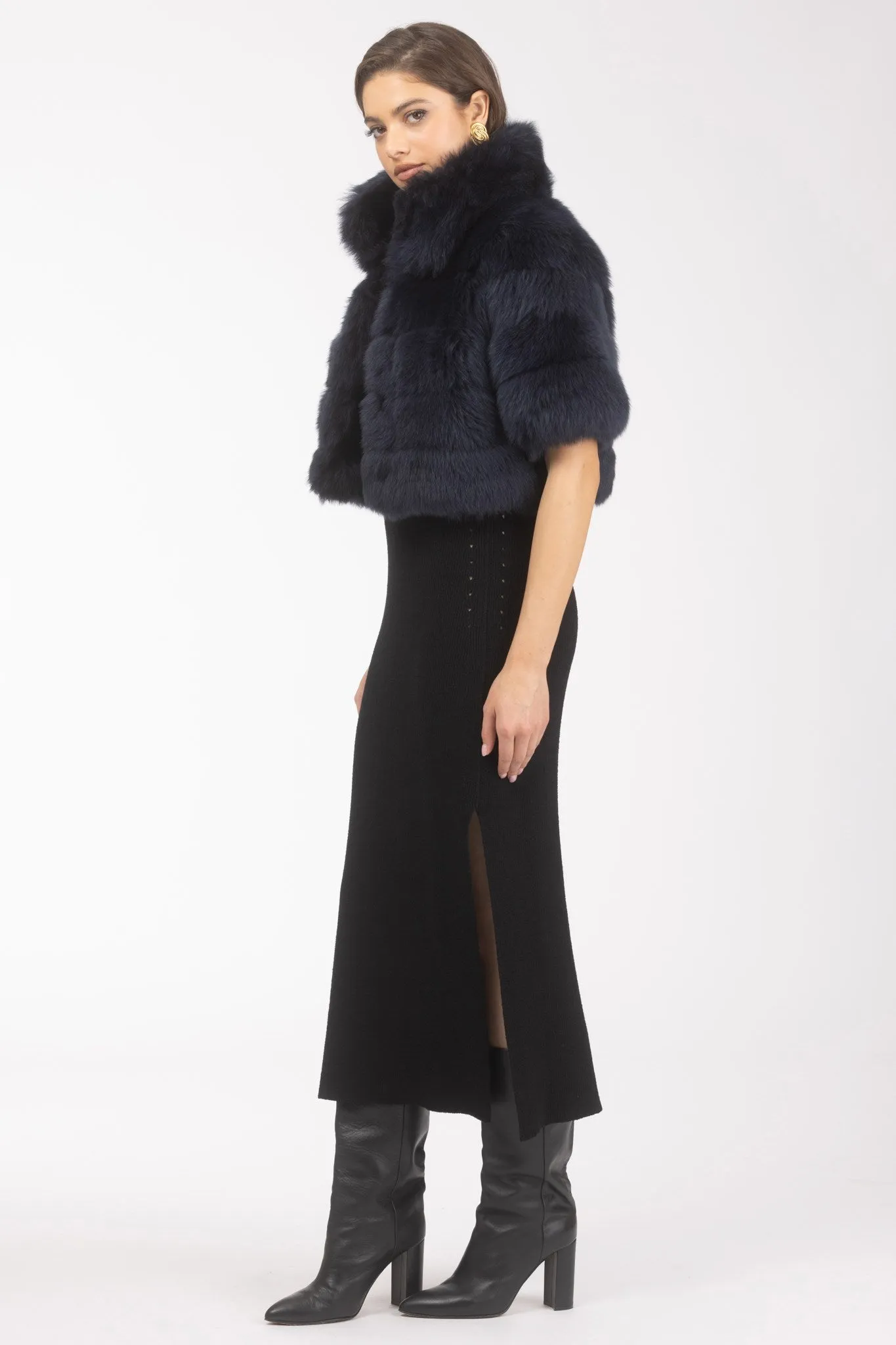 Reversible Merinillo Shearling Lamb Bolero with Cropped Sleeves