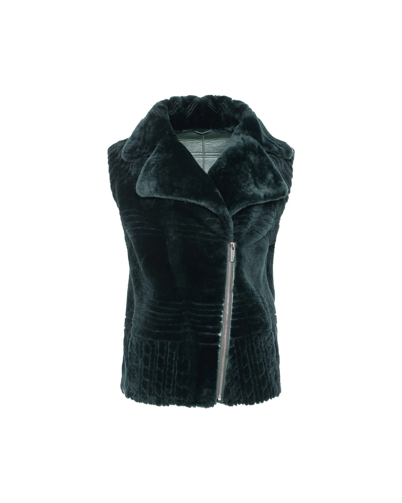 Select Shearling Lamb Zip Vest with Grooved Pattern