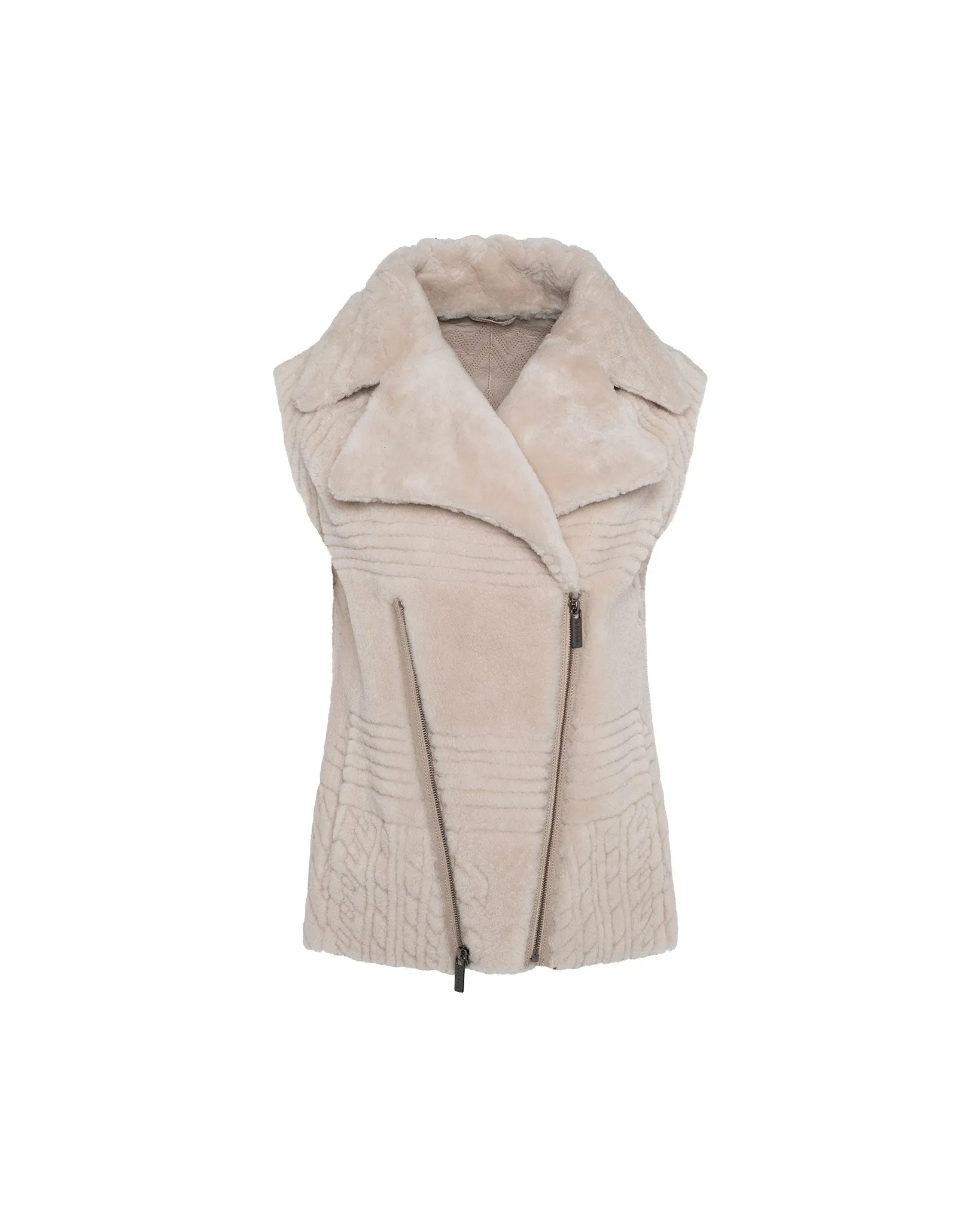 Select Shearling Lamb Zip Vest with Grooved Pattern