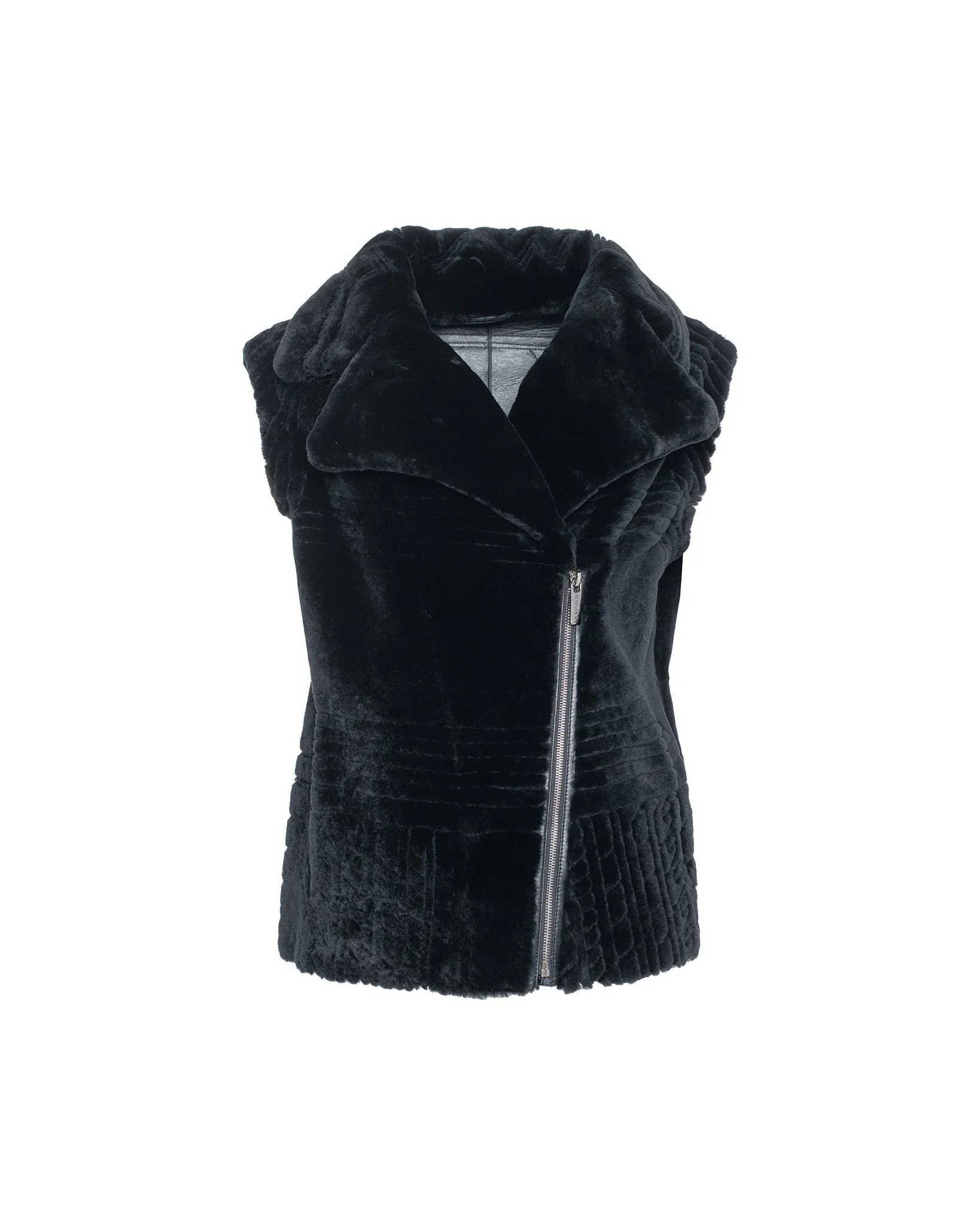 Select Shearling Lamb Zip Vest with Grooved Pattern