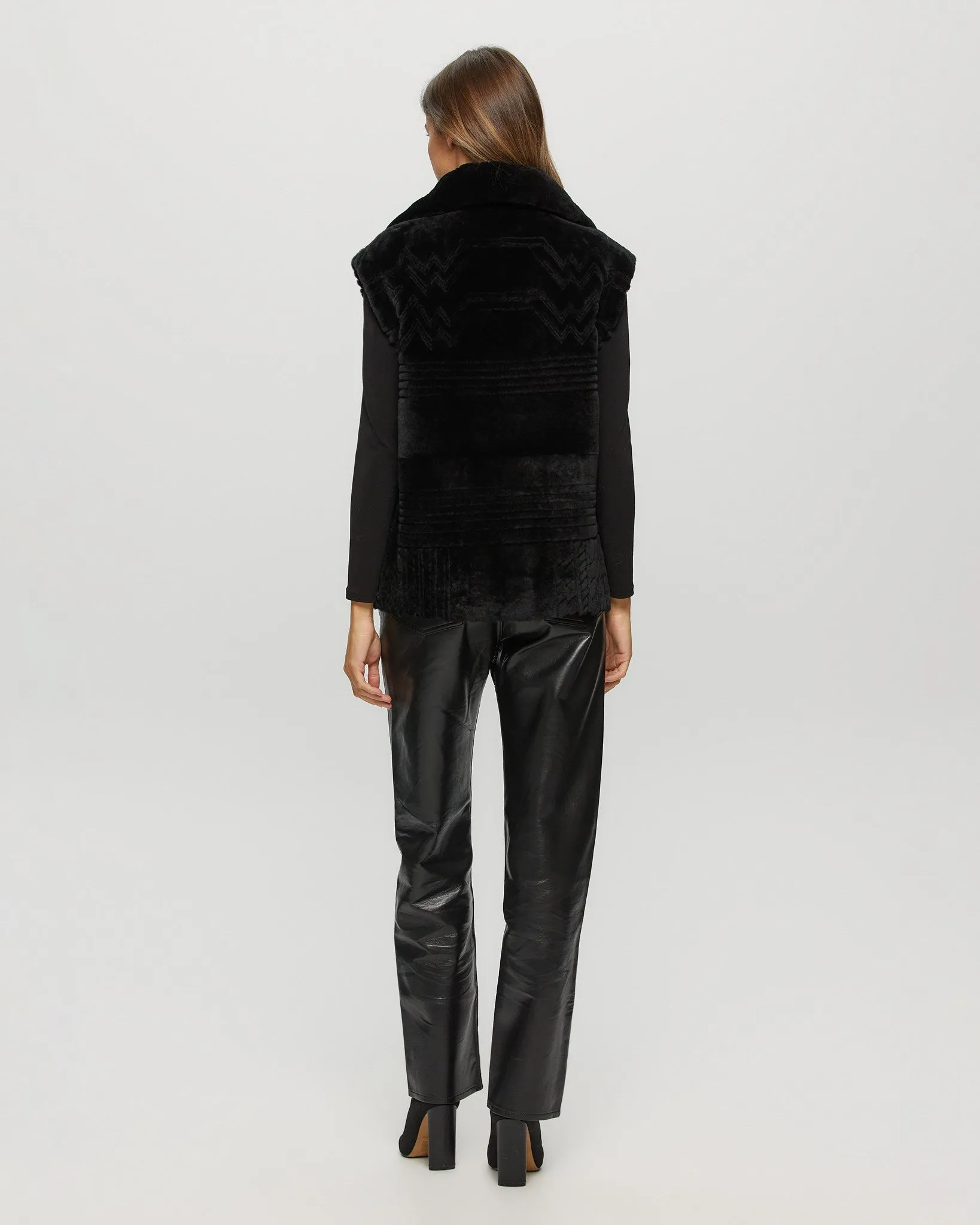 Select Shearling Lamb Zip Vest with Grooved Pattern