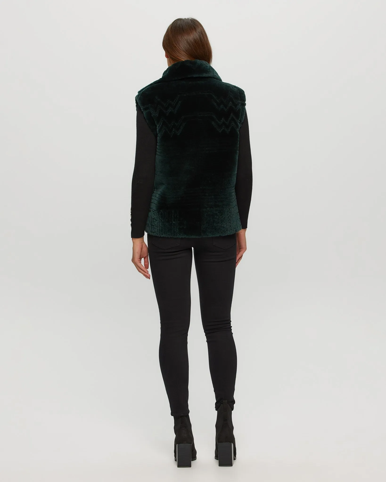 Select Shearling Lamb Zip Vest with Grooved Pattern