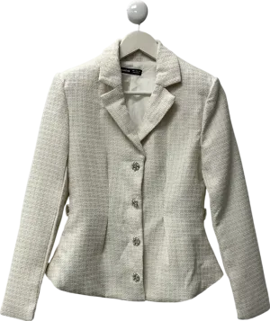 SHEIN White Raffinéa Women's Casual Tweed Blazer Jacket UK S