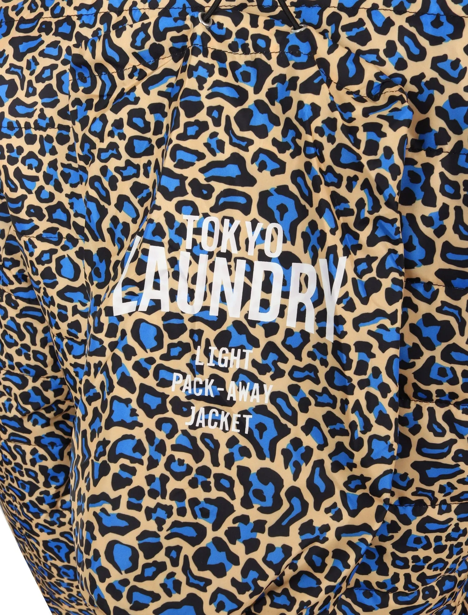 Syros Leopard Print Light Packaway Funnel Neck Quilted Jacket in Blue / Yellow - Tokyo Laundry