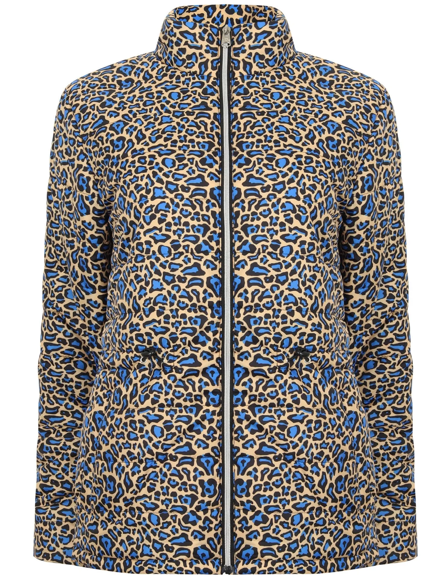 Syros Leopard Print Light Packaway Funnel Neck Quilted Jacket in Blue / Yellow - Tokyo Laundry
