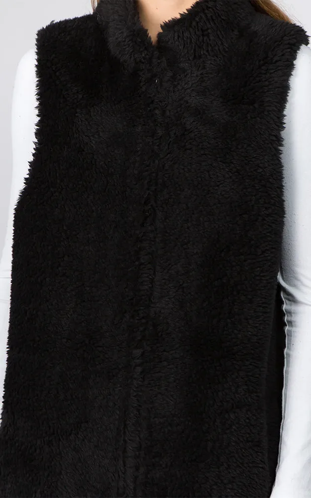 VA90B9 Faux Shearling Reversible Vest with Pockets
