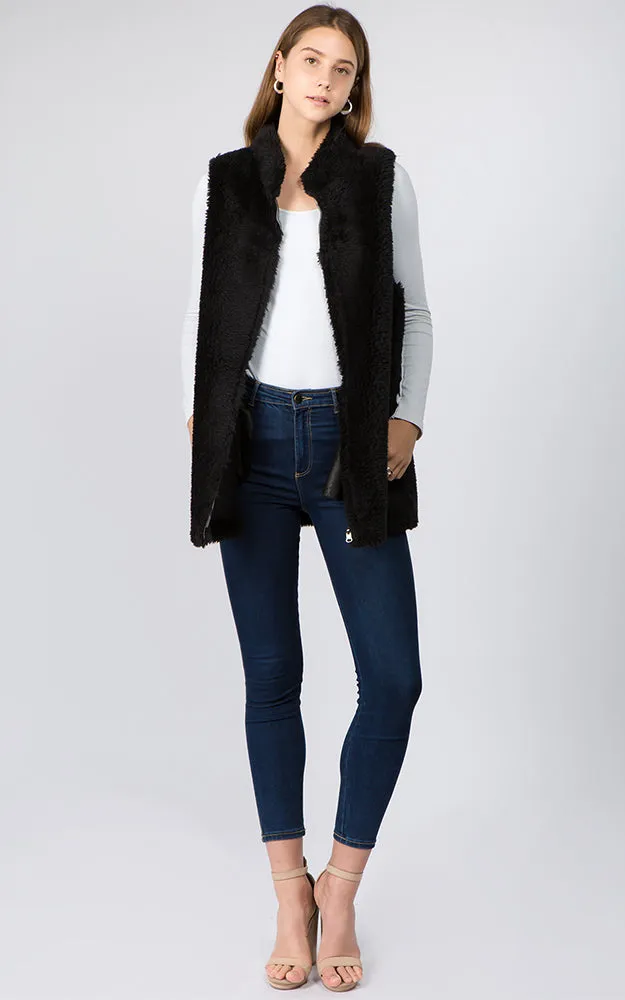 VA90B9 Faux Shearling Reversible Vest with Pockets