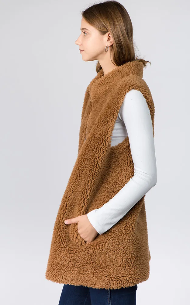 VA90B9 Faux Shearling Reversible Vest with Pockets