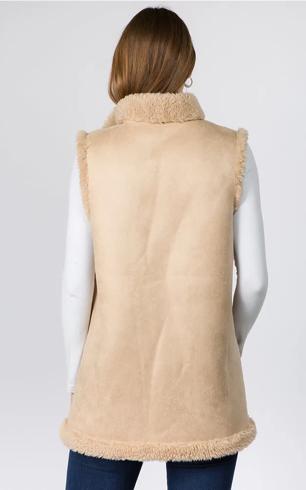 VA90B9 Faux Shearling Reversible Vest with Pockets