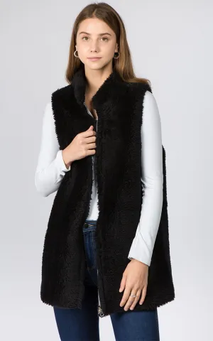 VA90B9 Faux Shearling Reversible Vest with Pockets