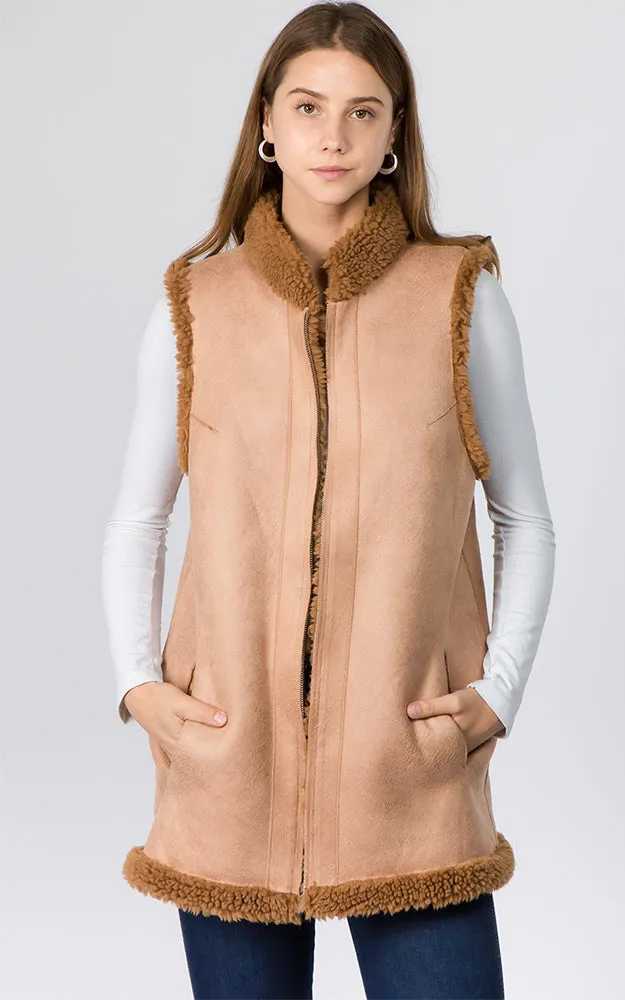VA90B9 Faux Shearling Reversible Vest with Pockets