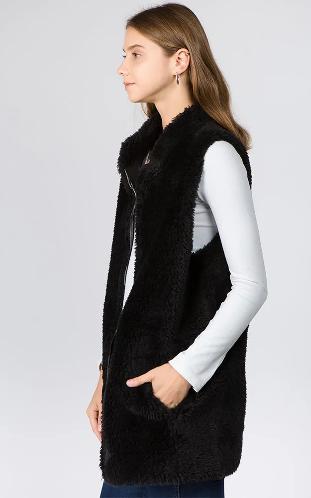 VA90B9 Faux Shearling Reversible Vest with Pockets