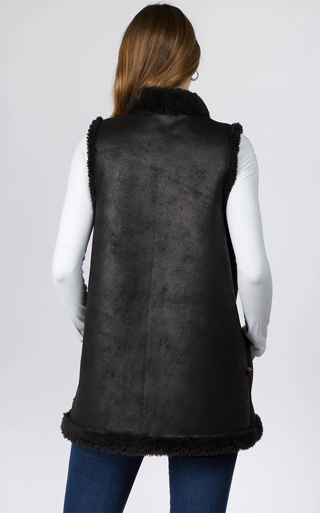VA90B9 Faux Shearling Reversible Vest with Pockets