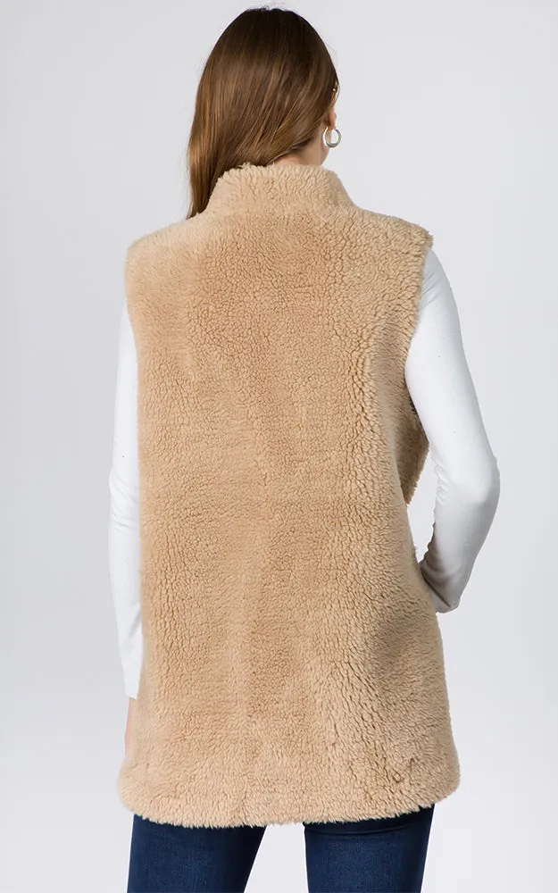VA90B9 Faux Shearling Reversible Vest with Pockets