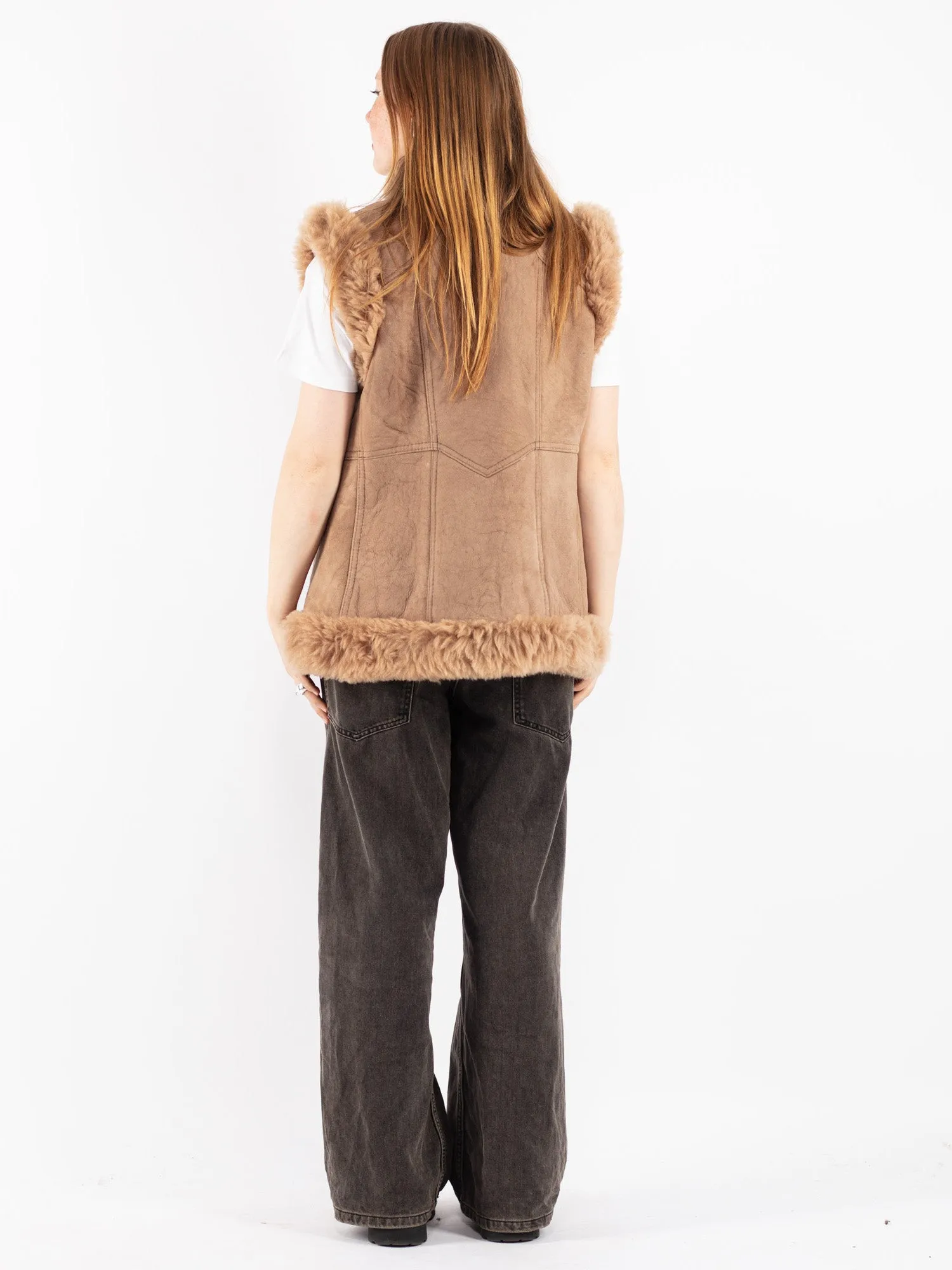 Vintage 70's Women Sheepskin Shearling Vest in Beige