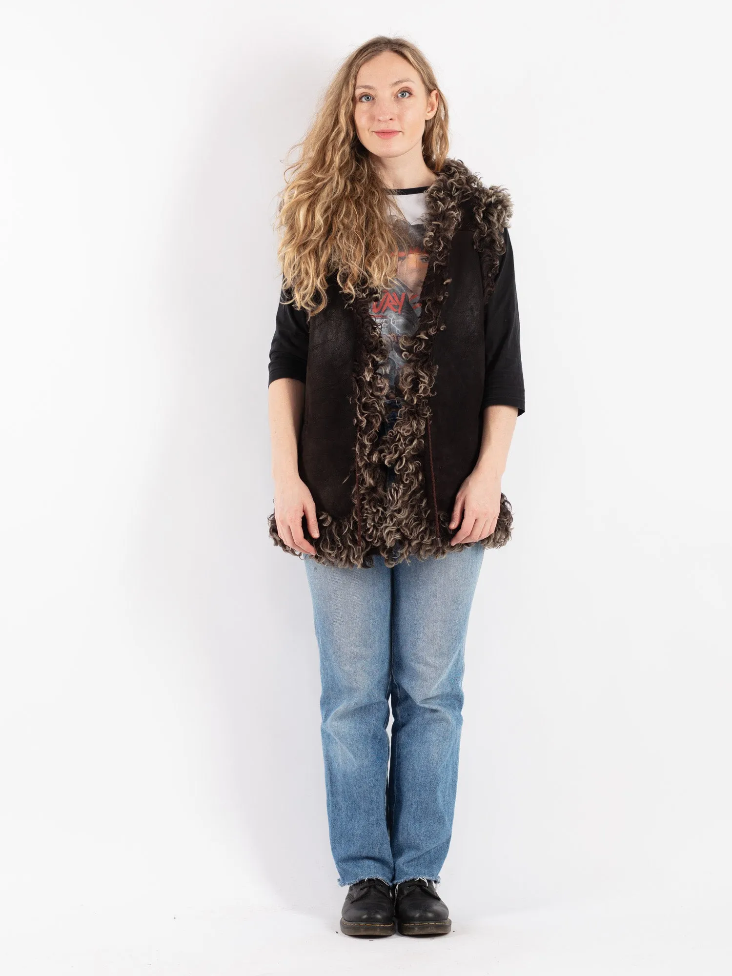 Vintage 70's Women Sheepskin Shearling Vest in Brown